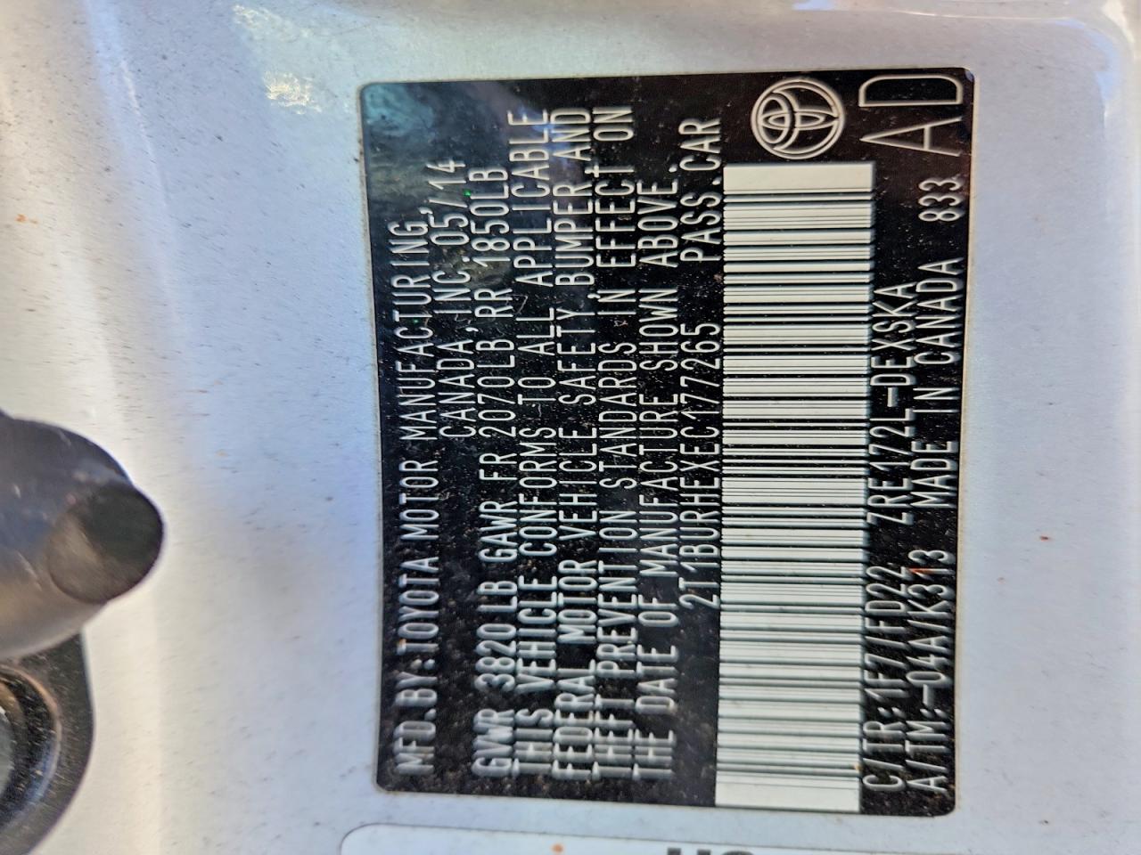 2014 Toyota Corolla S Plus Silver vin: 2T1BURHEXEC177265
