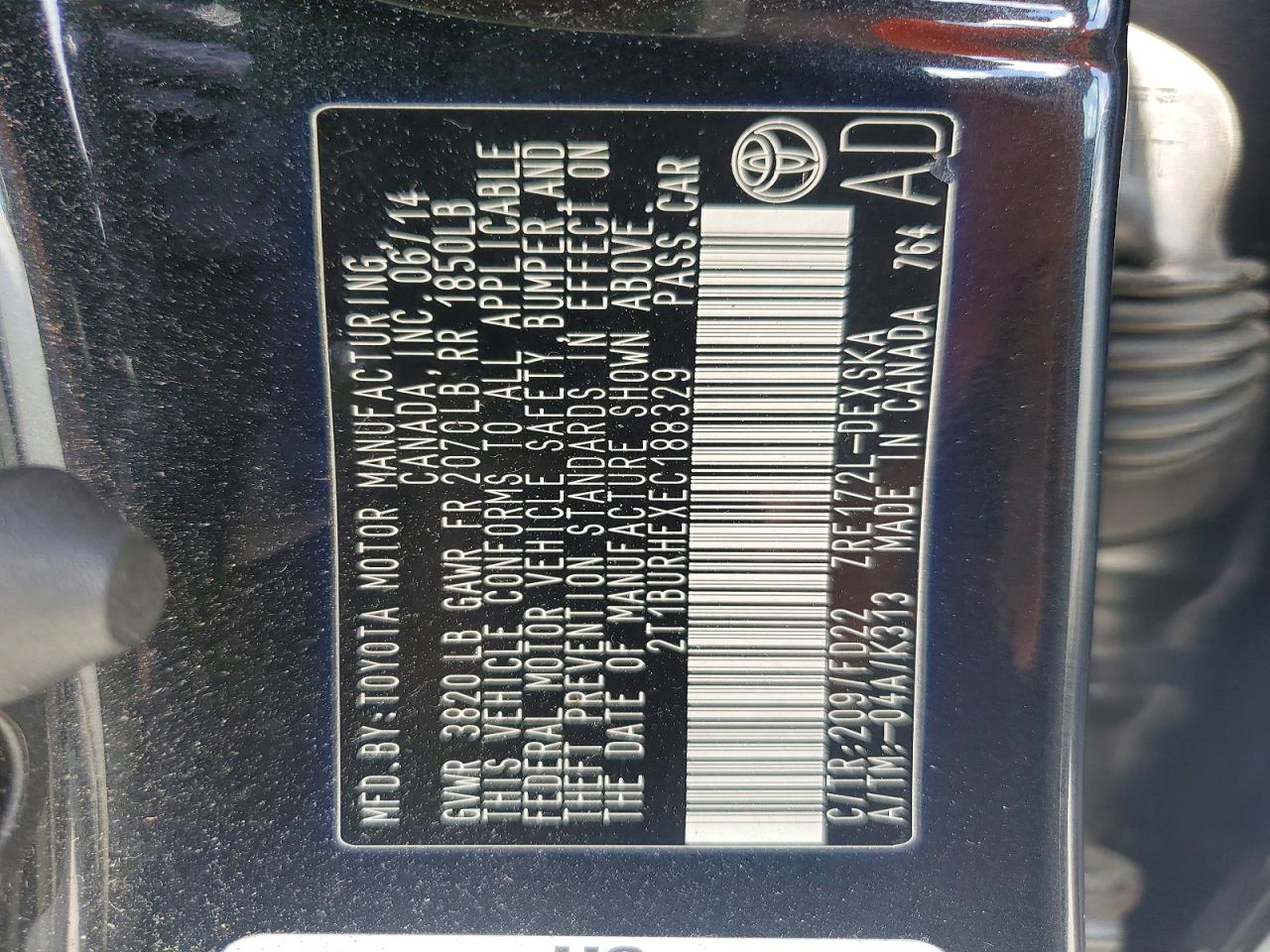 2014 Toyota Corolla S Plus Black vin: 2T1BURHEXEC188329