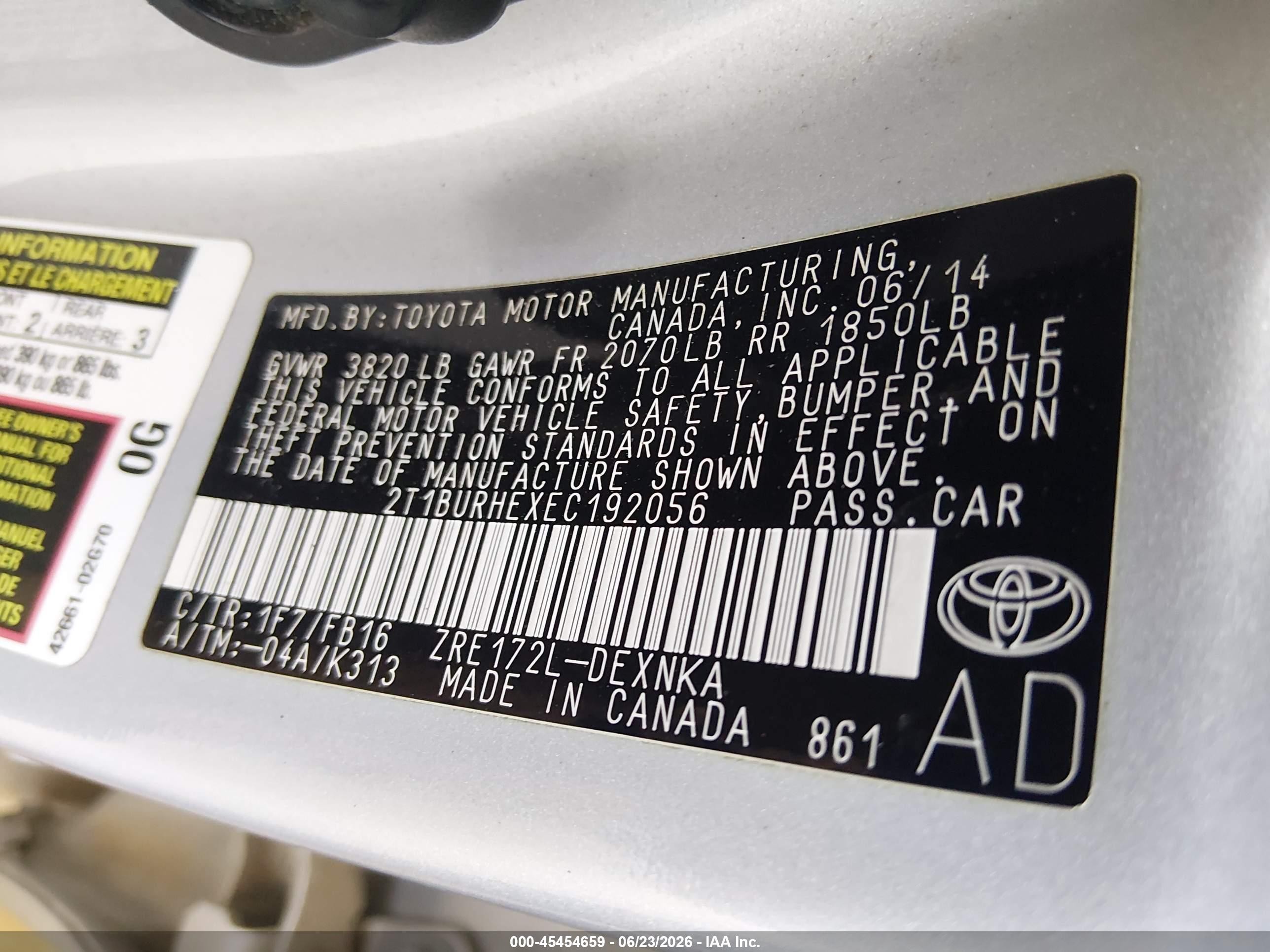 2014 Toyota Corolla Le Gray vin: 2T1BURHEXEC192056