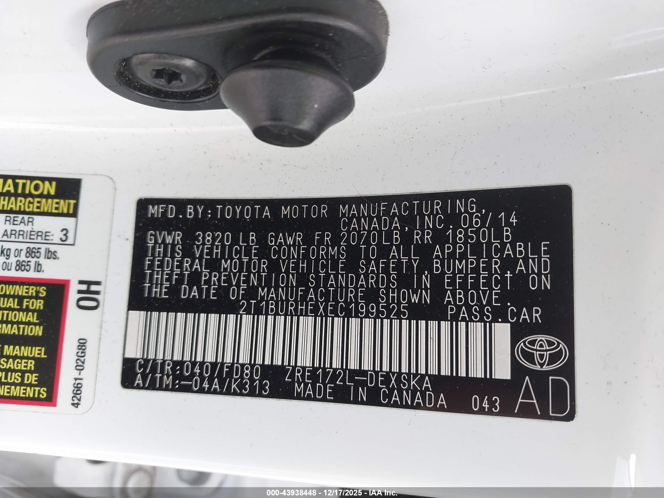 2014 Toyota Corolla S Plus White vin: 2T1BURHEXEC199525