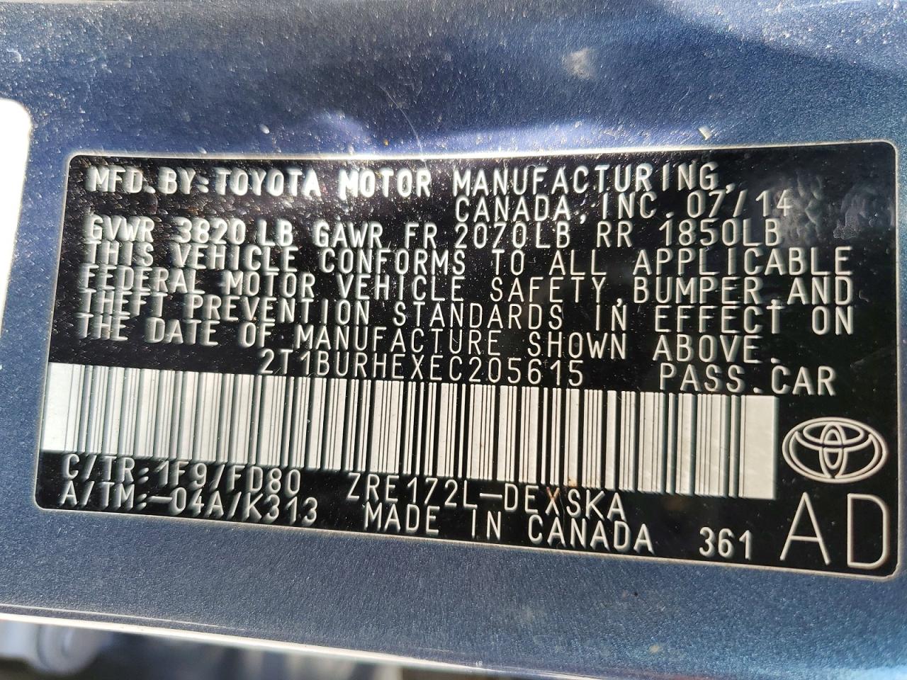 2014 Toyota Corolla S Plus Gray vin: 2T1BURHEXEC205615