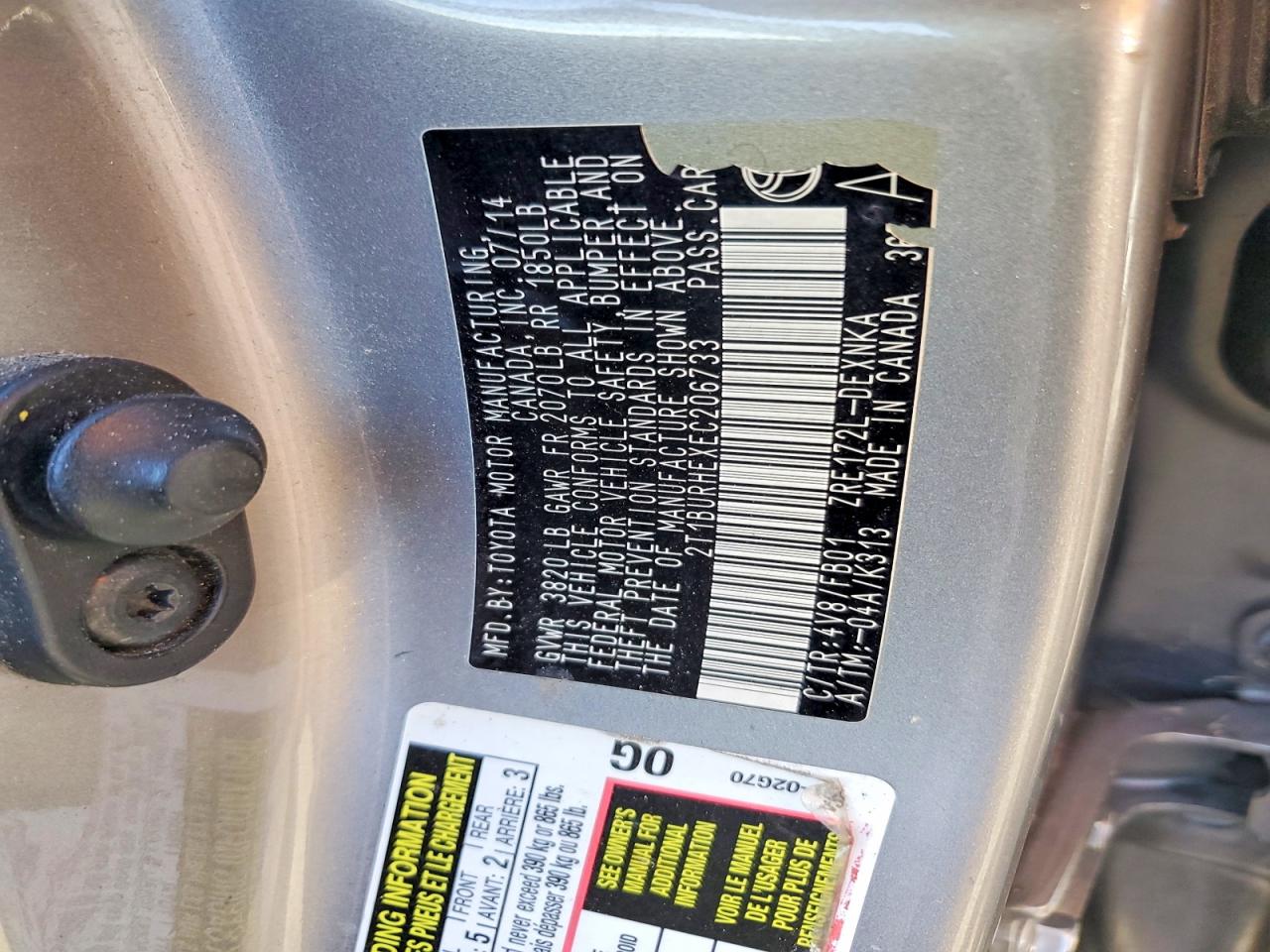 2014 Toyota Corolla Le Gray vin: 2T1BURHEXEC206733
