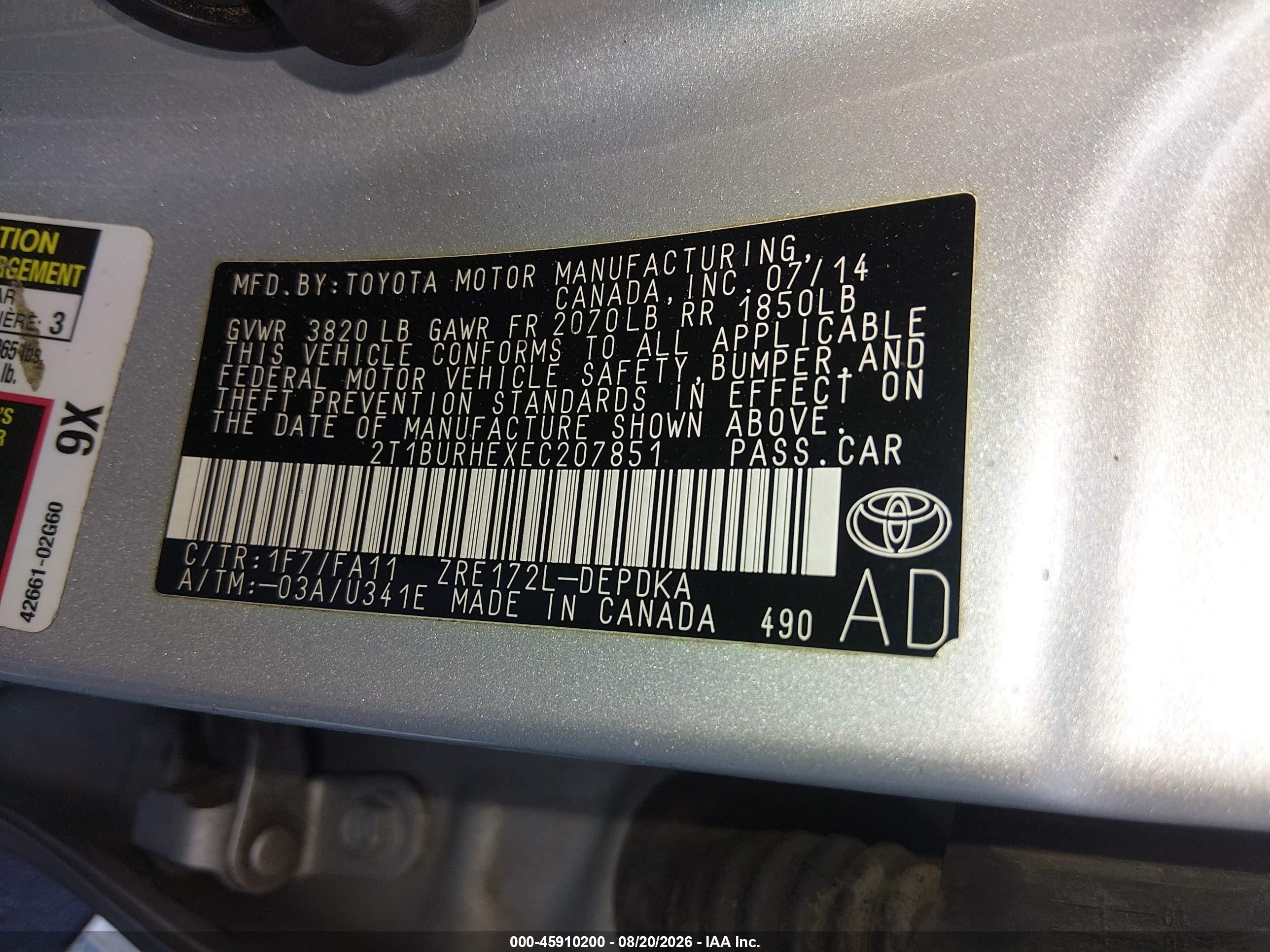 2014 Toyota Corolla L Silver vin: 2T1BURHEXEC207851