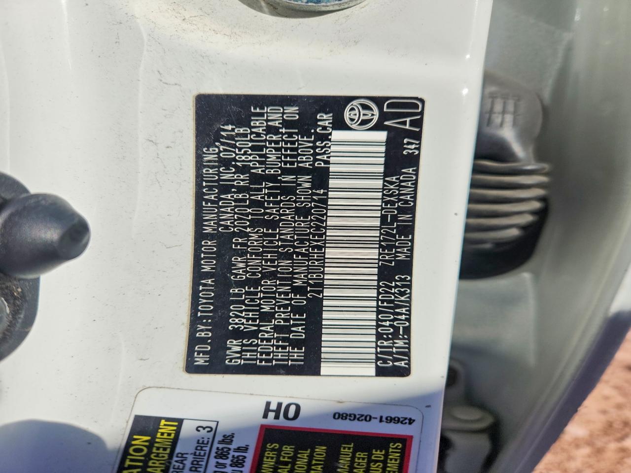 2014 Toyota Corolla S Plus White vin: 2T1BURHEXEC220714