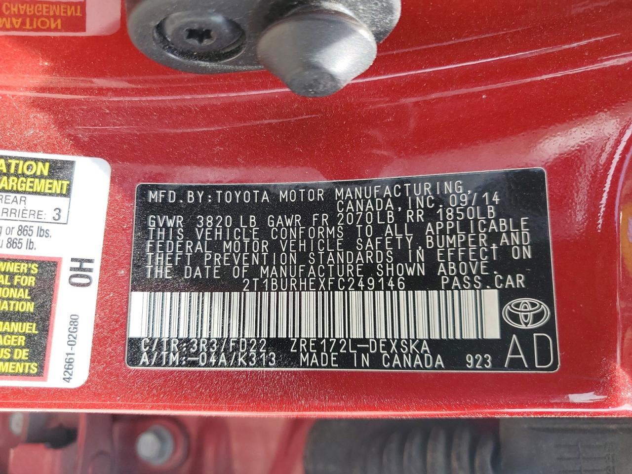 2015 Toyota Corolla S Plus Red vin: 2T1BURHEXFC249146