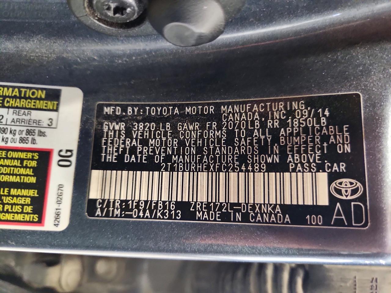 2015 Toyota Corolla Le Gray vin: 2T1BURHEXFC254489