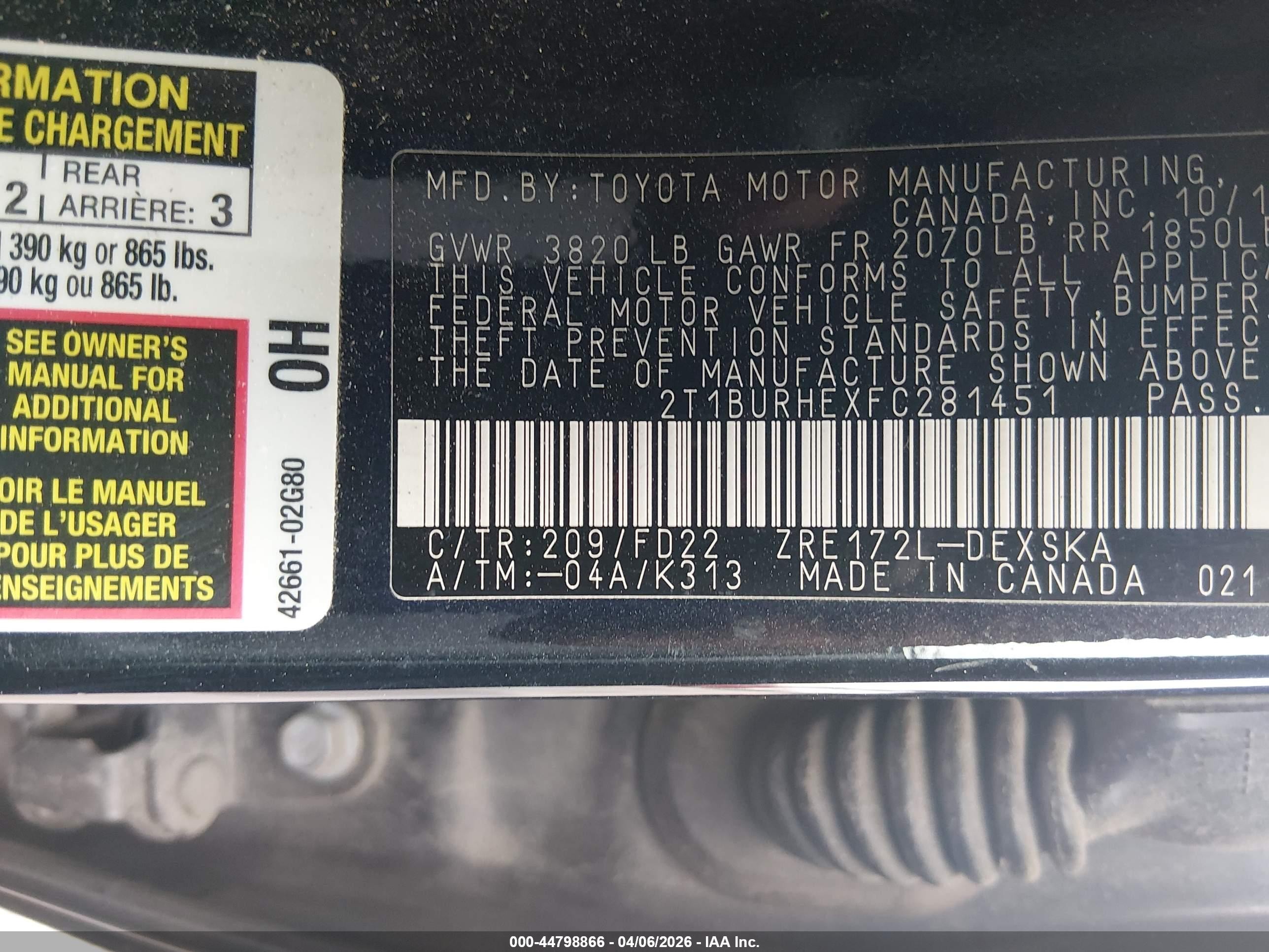 2015 Toyota Corolla S Plus Black vin: 2T1BURHEXFC281451