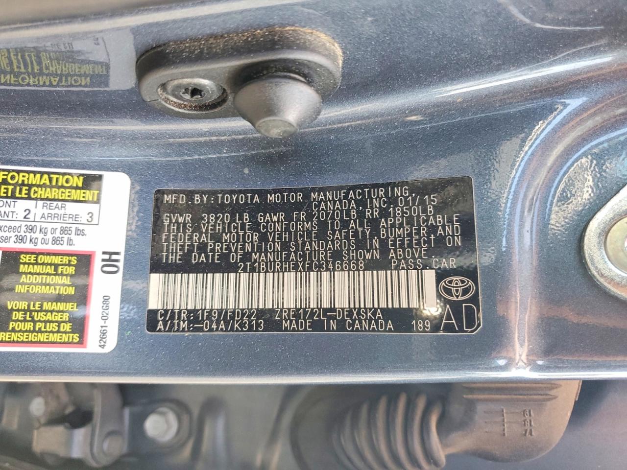 2015 Toyota Corolla S Plus Gray vin: 2T1BURHEXFC346668
