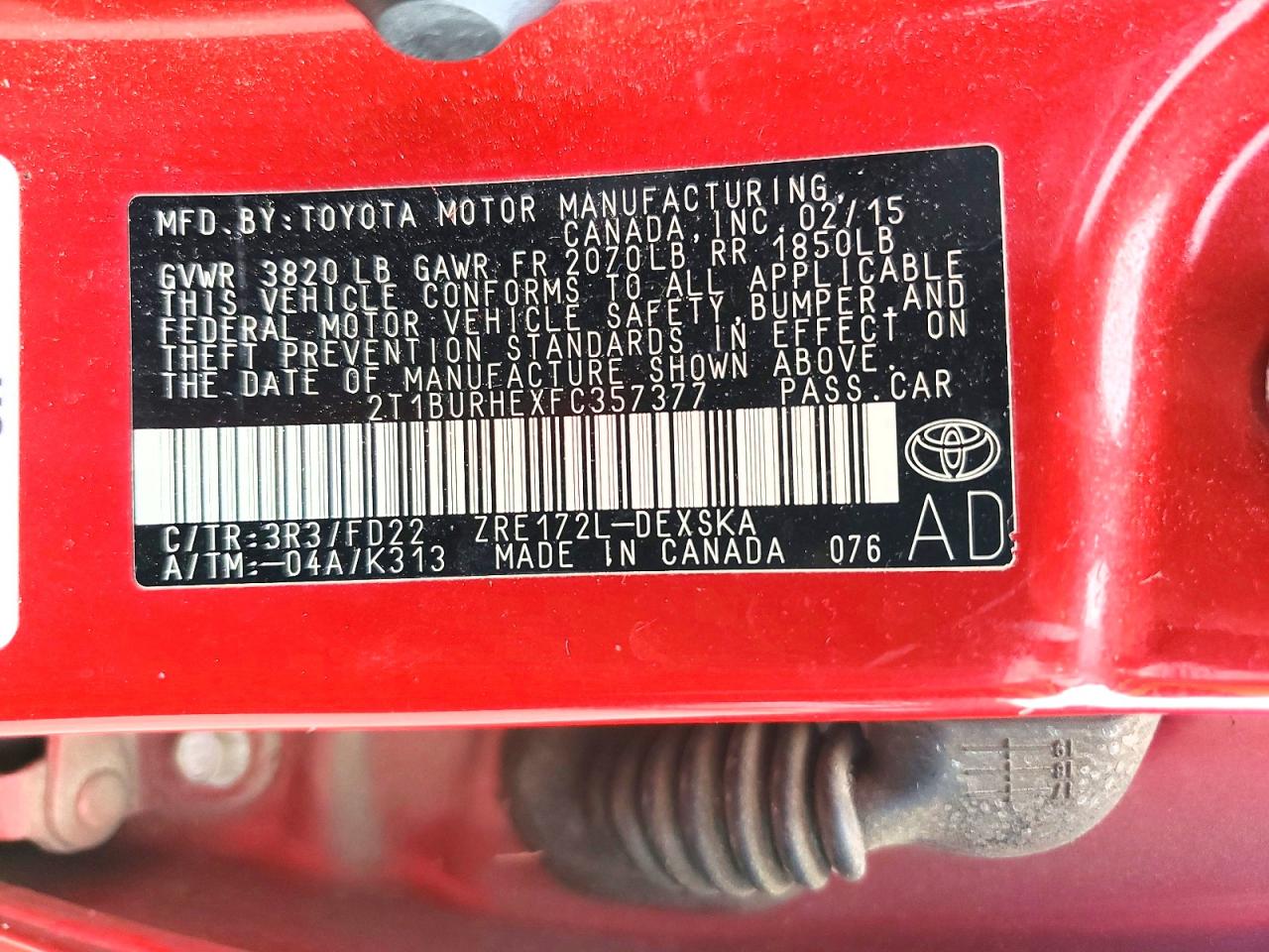2015 Toyota Corolla S Plus Red vin: 2T1BURHEXFC357377