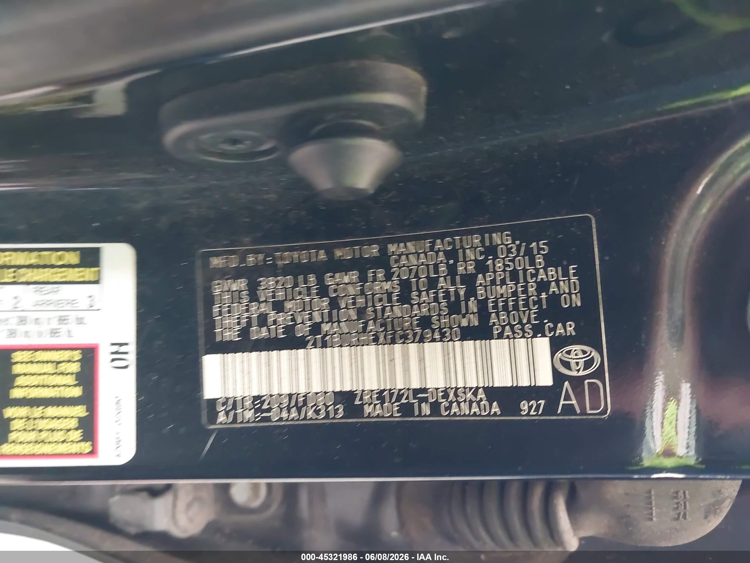 2015 Toyota Corolla S Plus Черный vin: 2T1BURHEXFC379430