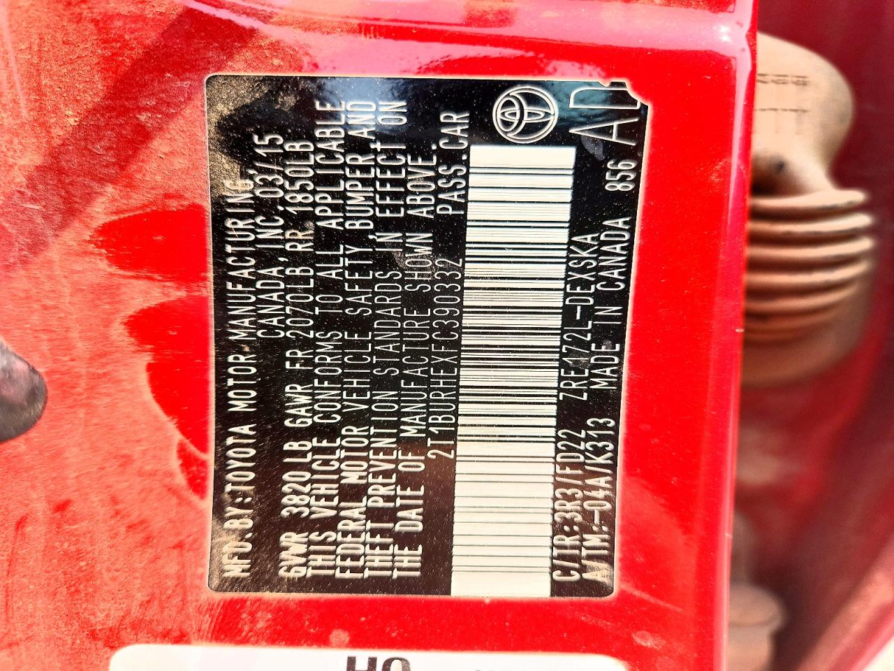 2015 Toyota Corolla S Plus Red vin: 2T1BURHEXFC390332