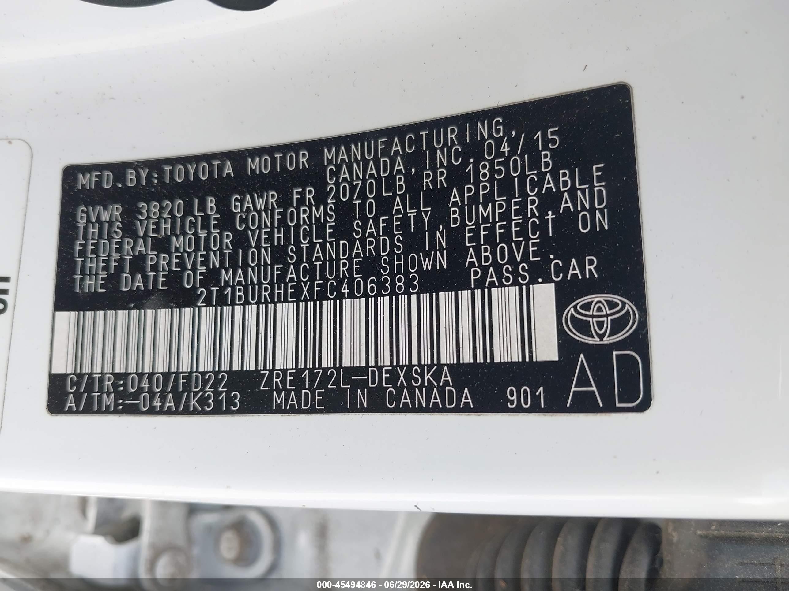 2015 Toyota Corolla S Plus White vin: 2T1BURHEXFC406383