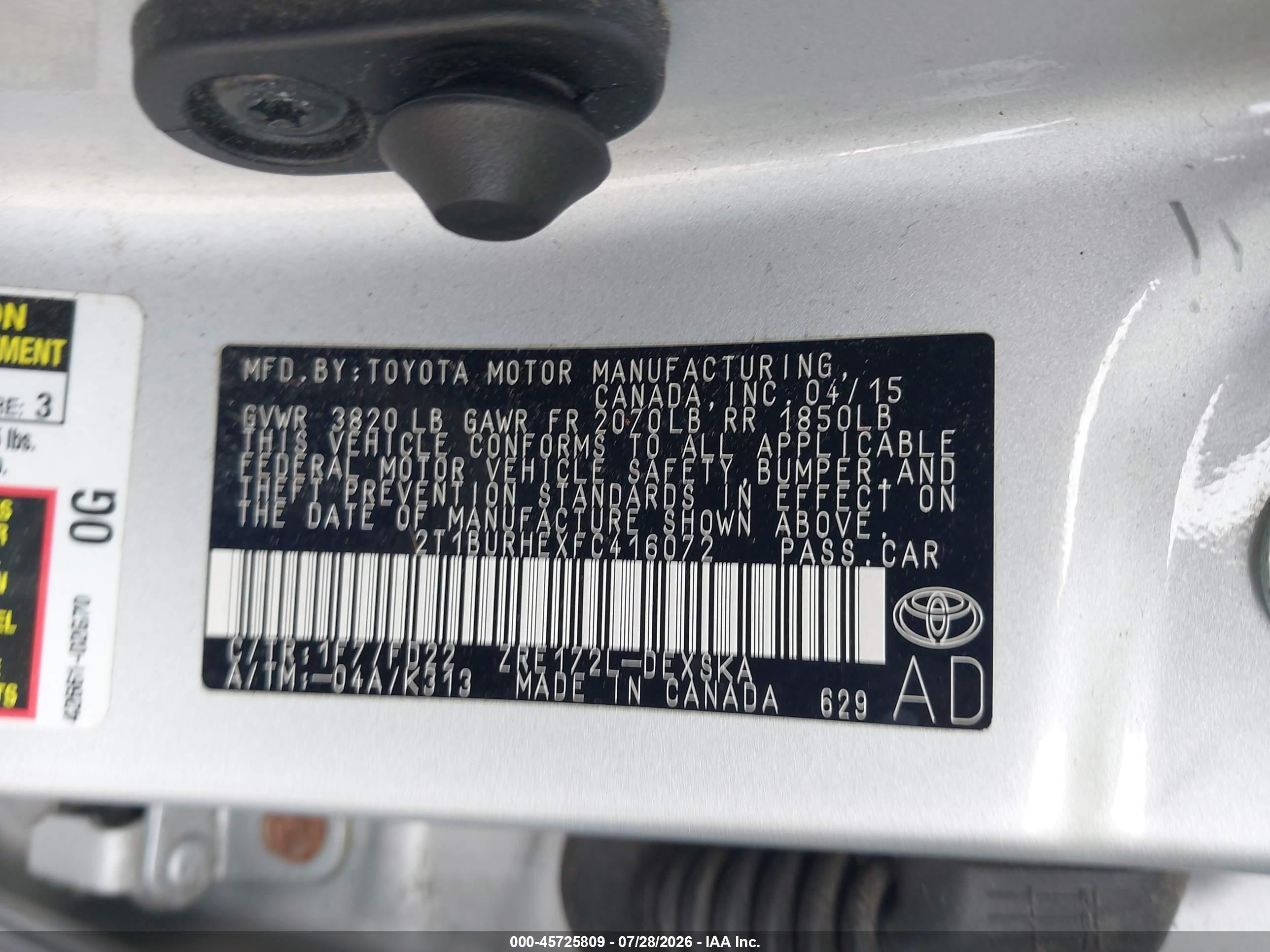 2015 Toyota Corolla S Silver vin: 2T1BURHEXFC416072