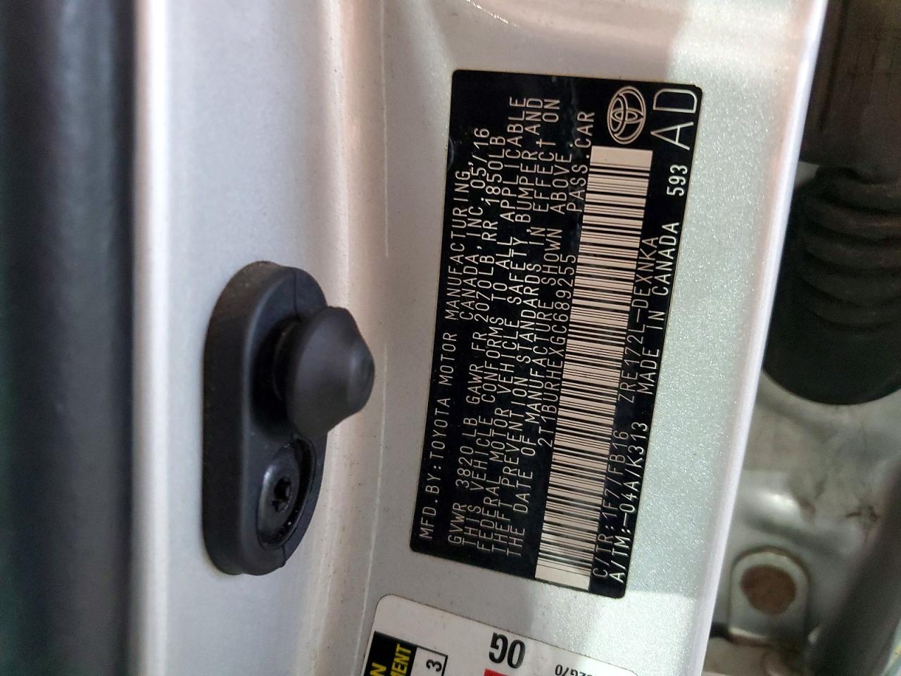 2016 Toyota Corolla Le Silver vin: 2T1BURHEXGC689255