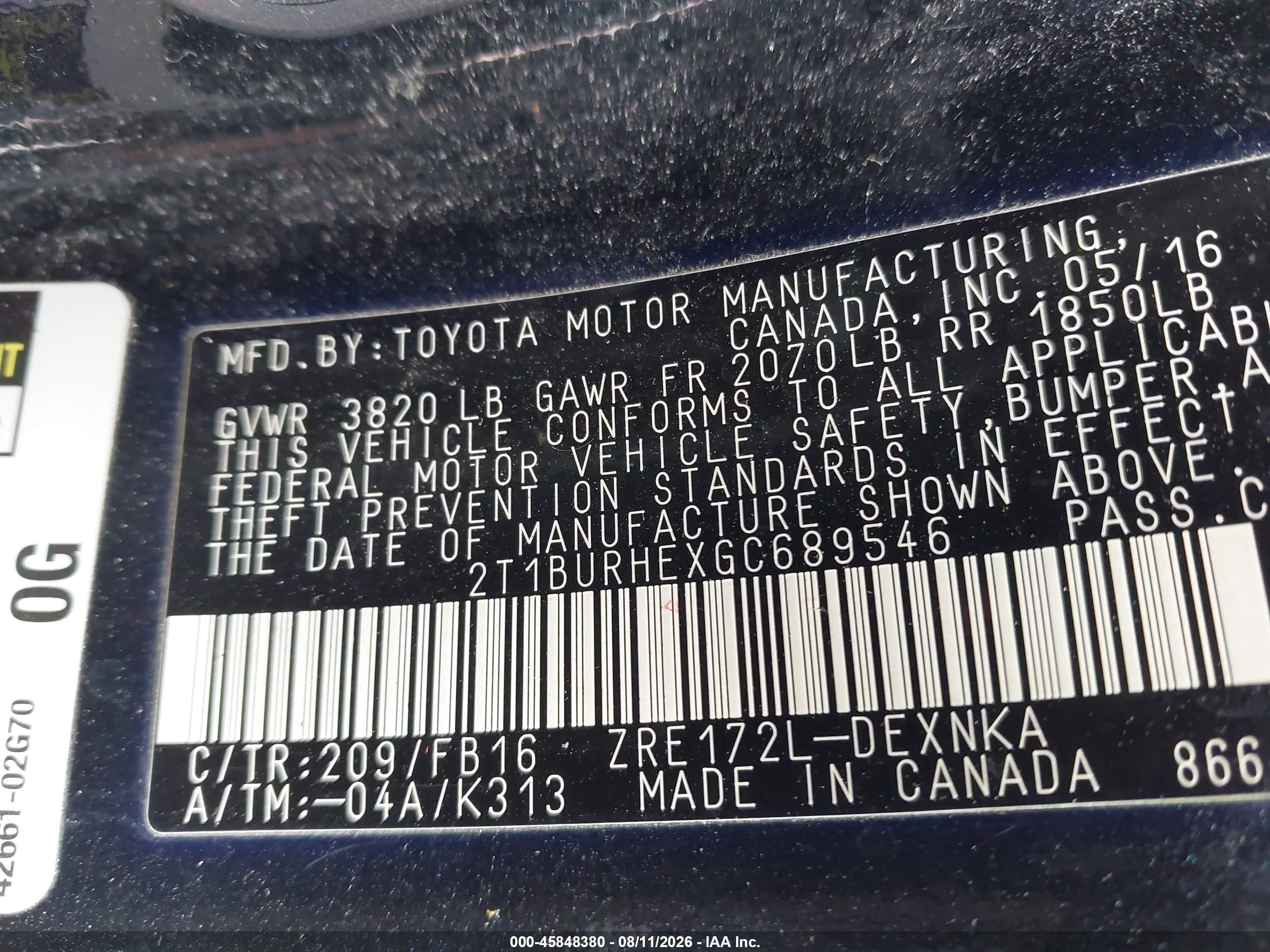 2016 Toyota Corolla Le Black vin: 2T1BURHEXGC689546