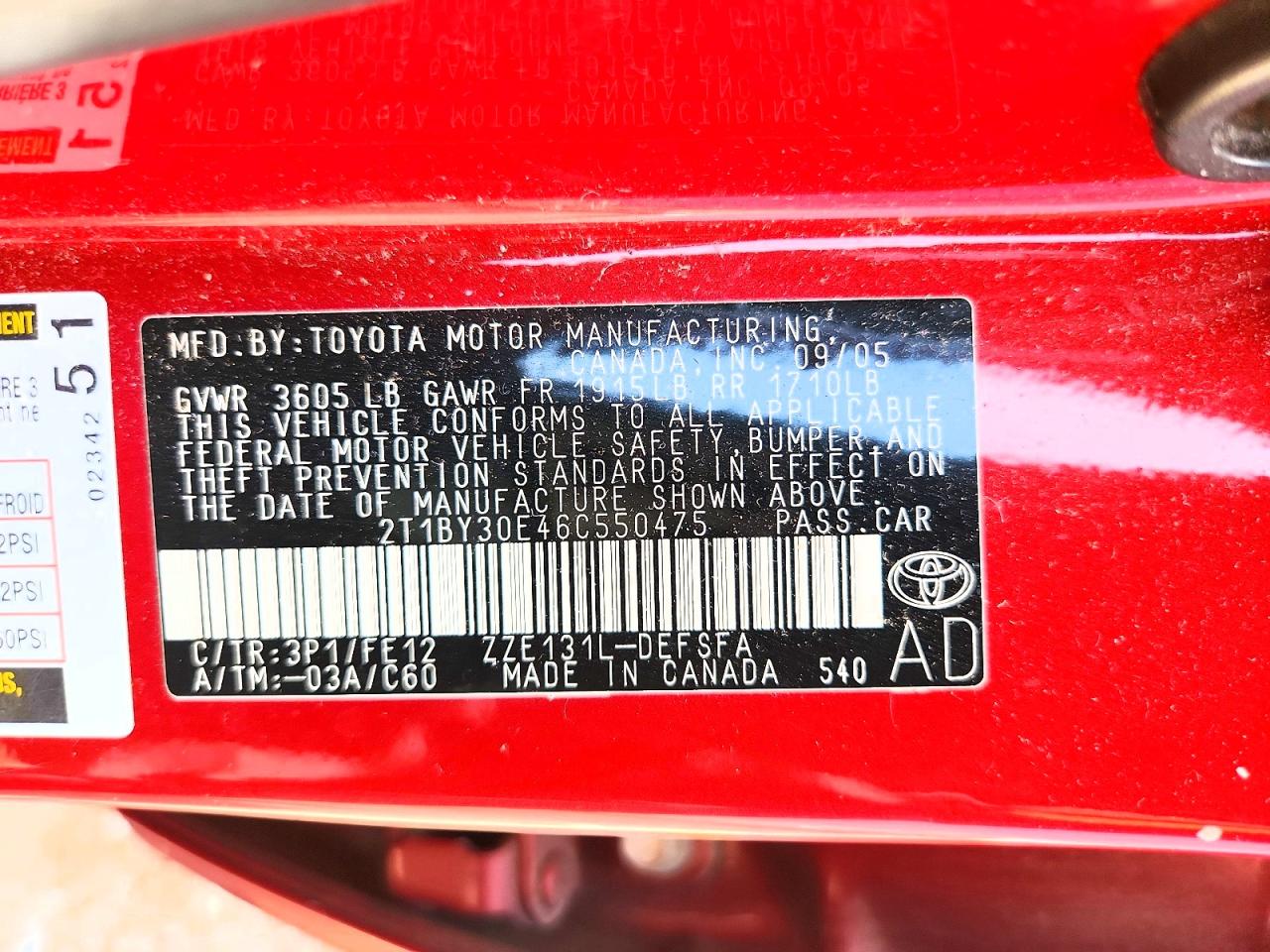 2006 Toyota Corolla Xrs Red vin: 2T1BY30E46C550475