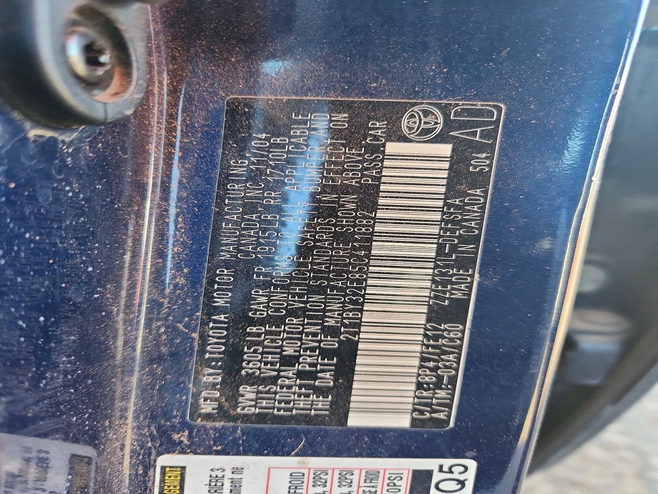 2005 Toyota Corolla Xrs Blue vin: 2T1BY32E85C411882