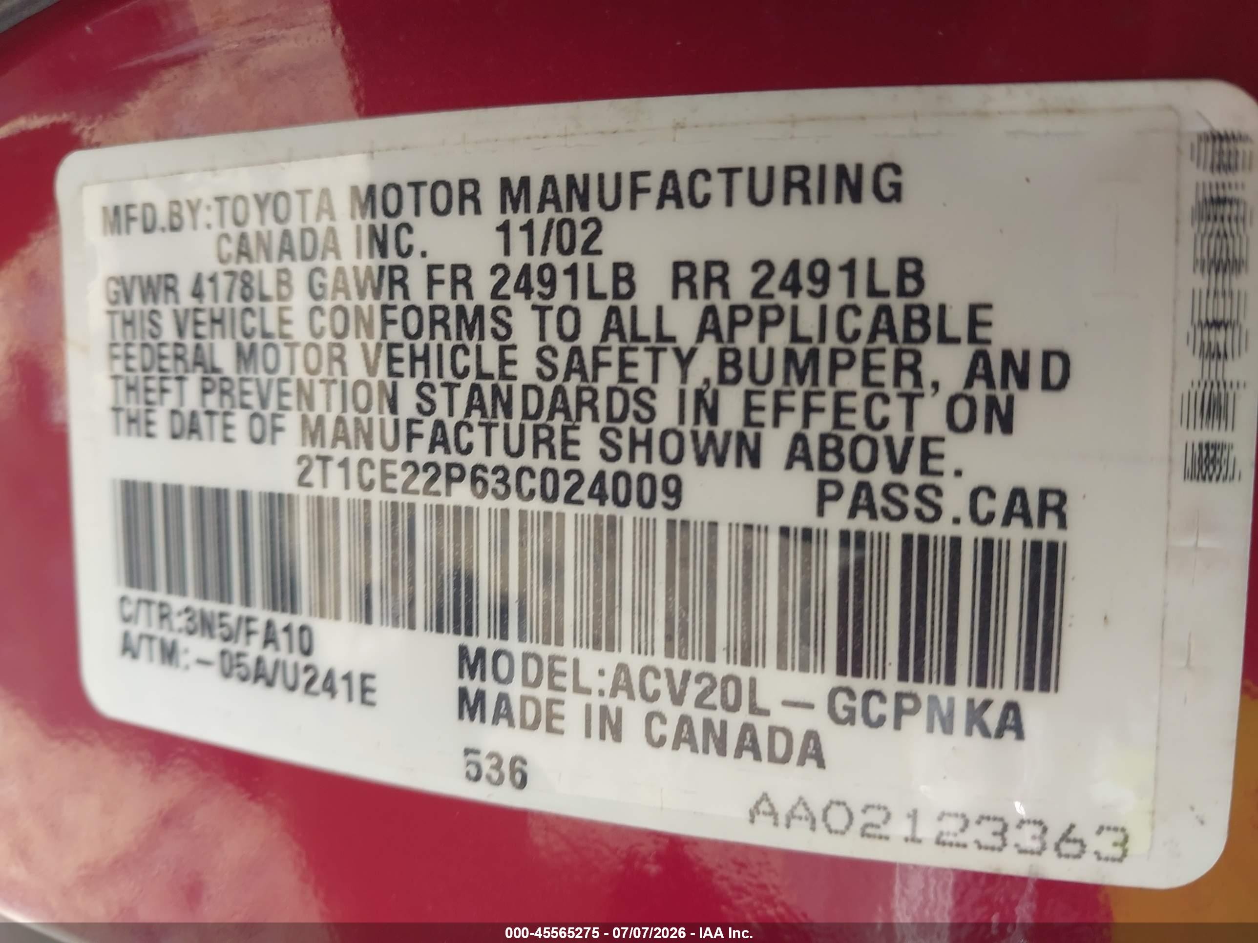 2003 Toyota Camry Solara Se Red vin: 2T1CE22P63C024009