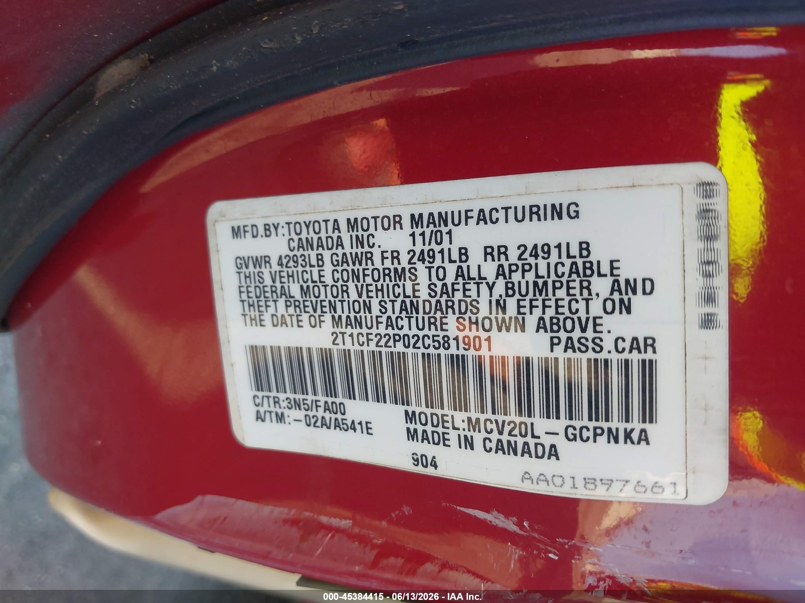 2002 Toyota Camry Solara Se Red vin: 2T1CF22P02C581901