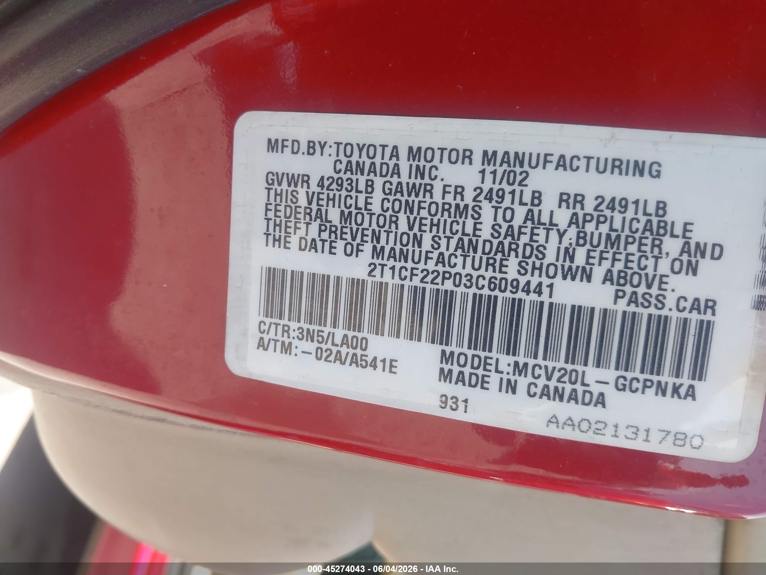 2003 Toyota Camry Solara Sle V6 Red vin: 2T1CF22P03C609441
