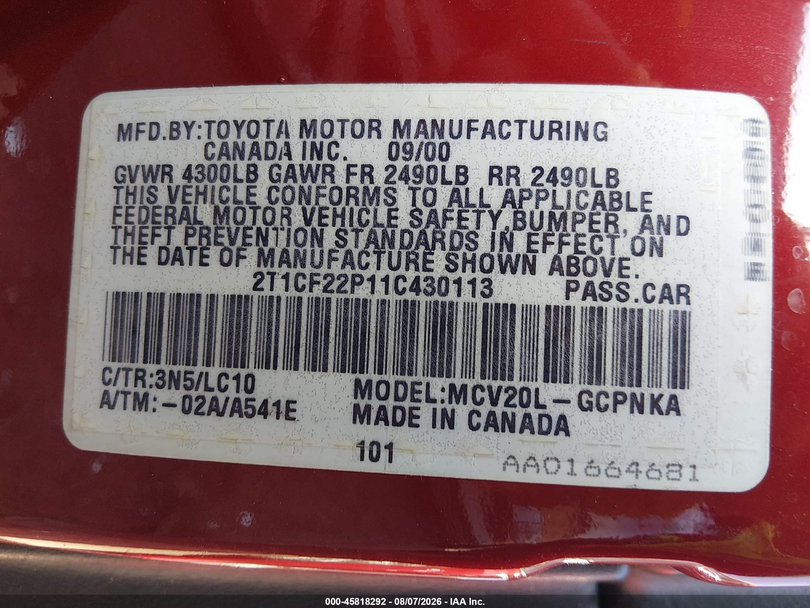 2001 Toyota Camry Solara Sle V6 Red vin: 2T1CF22P11C430113