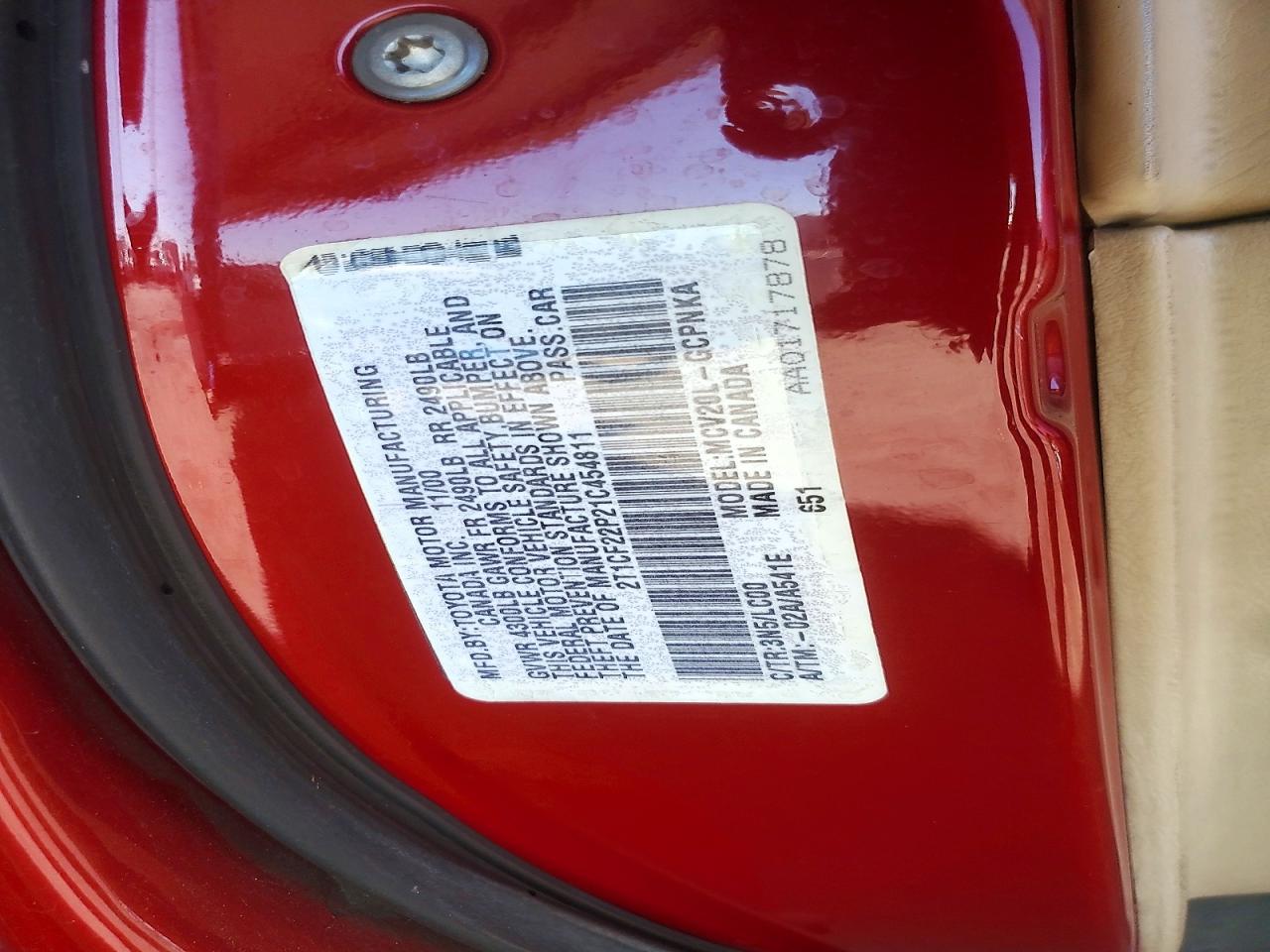 2001 Toyota Camry Solara Sle V6 Red vin: 2T1CF22P21C454811