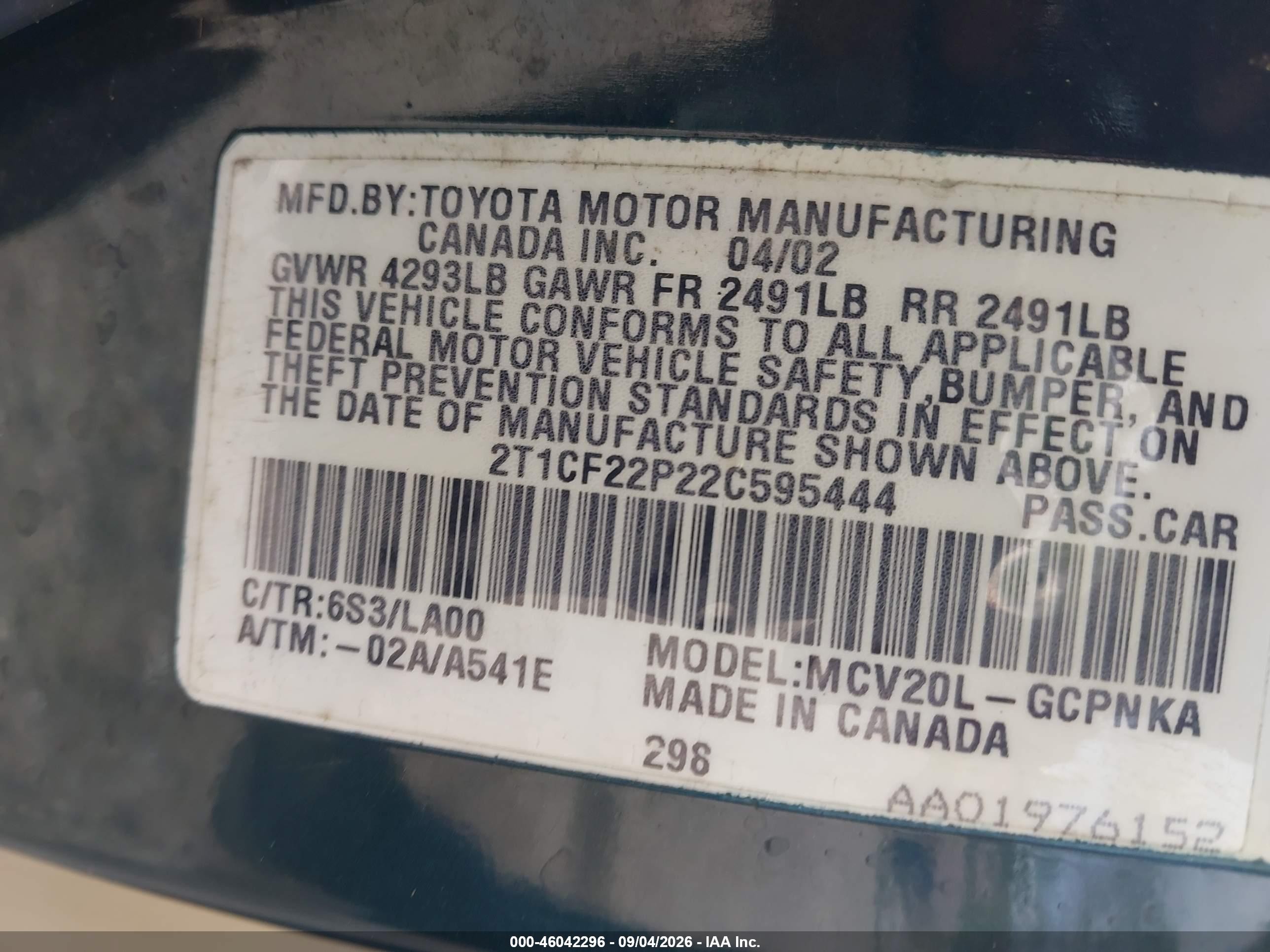 2002 Toyota Camry Solara Sle V6 Зеленый vin: 2T1CF22P22C595444