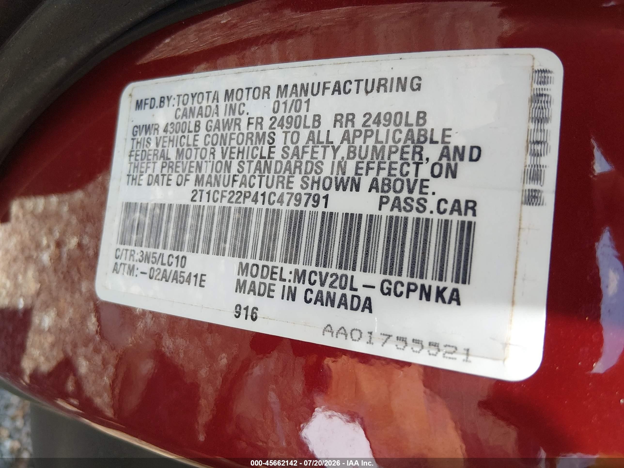 2001 Toyota Camry Solara Sle V6 Red vin: 2T1CF22P41C479791