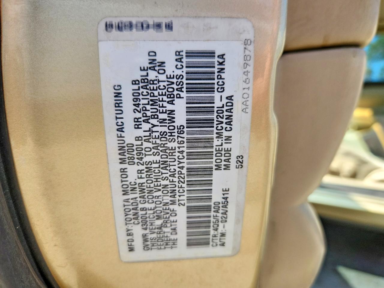 2000 Toyota Camry Solara Se V6 Gold vin: 2T1CF22P4YC416765