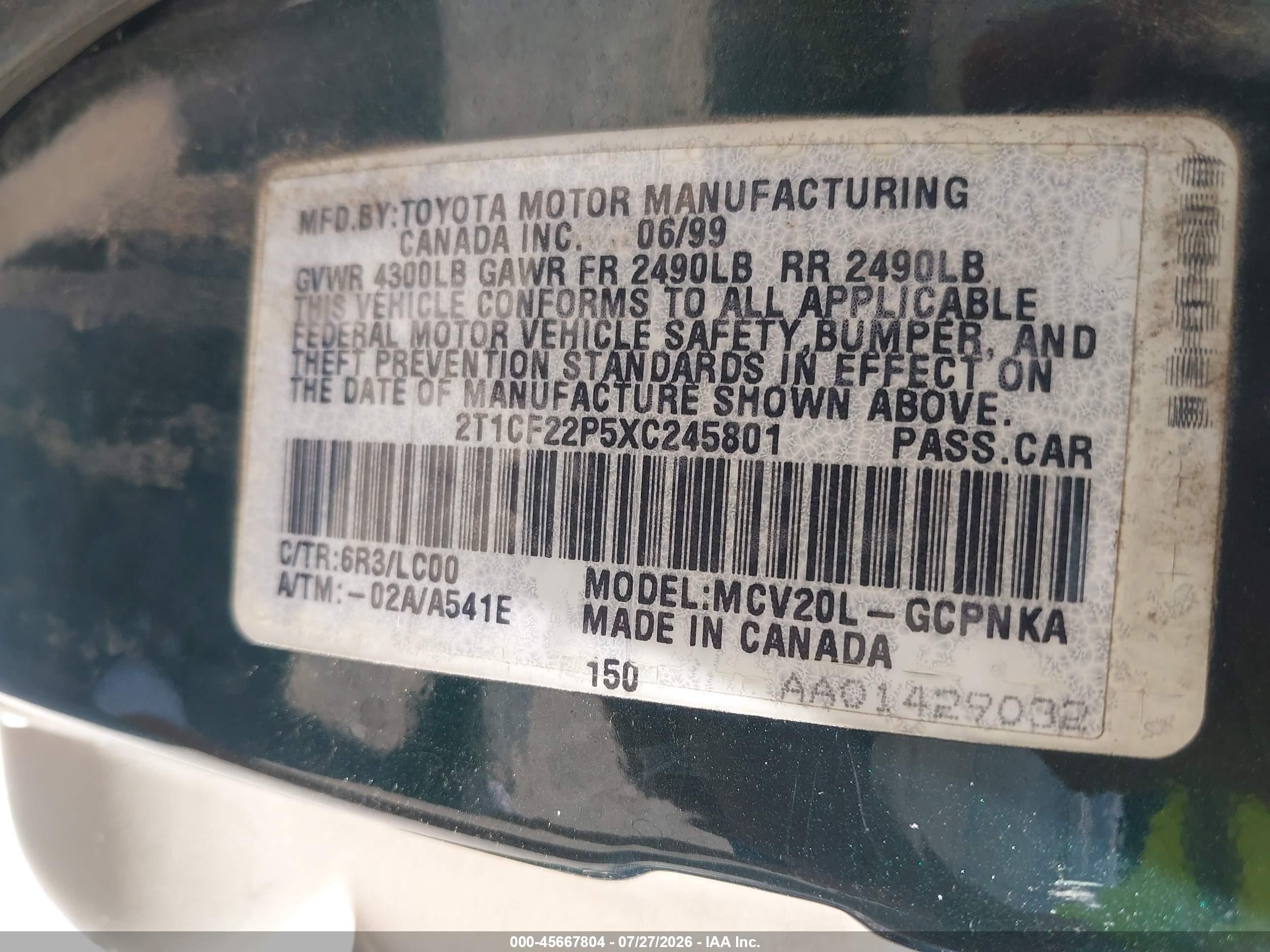 1999 Toyota Camry Solara Sle Green vin: 2T1CF22P5XC245801