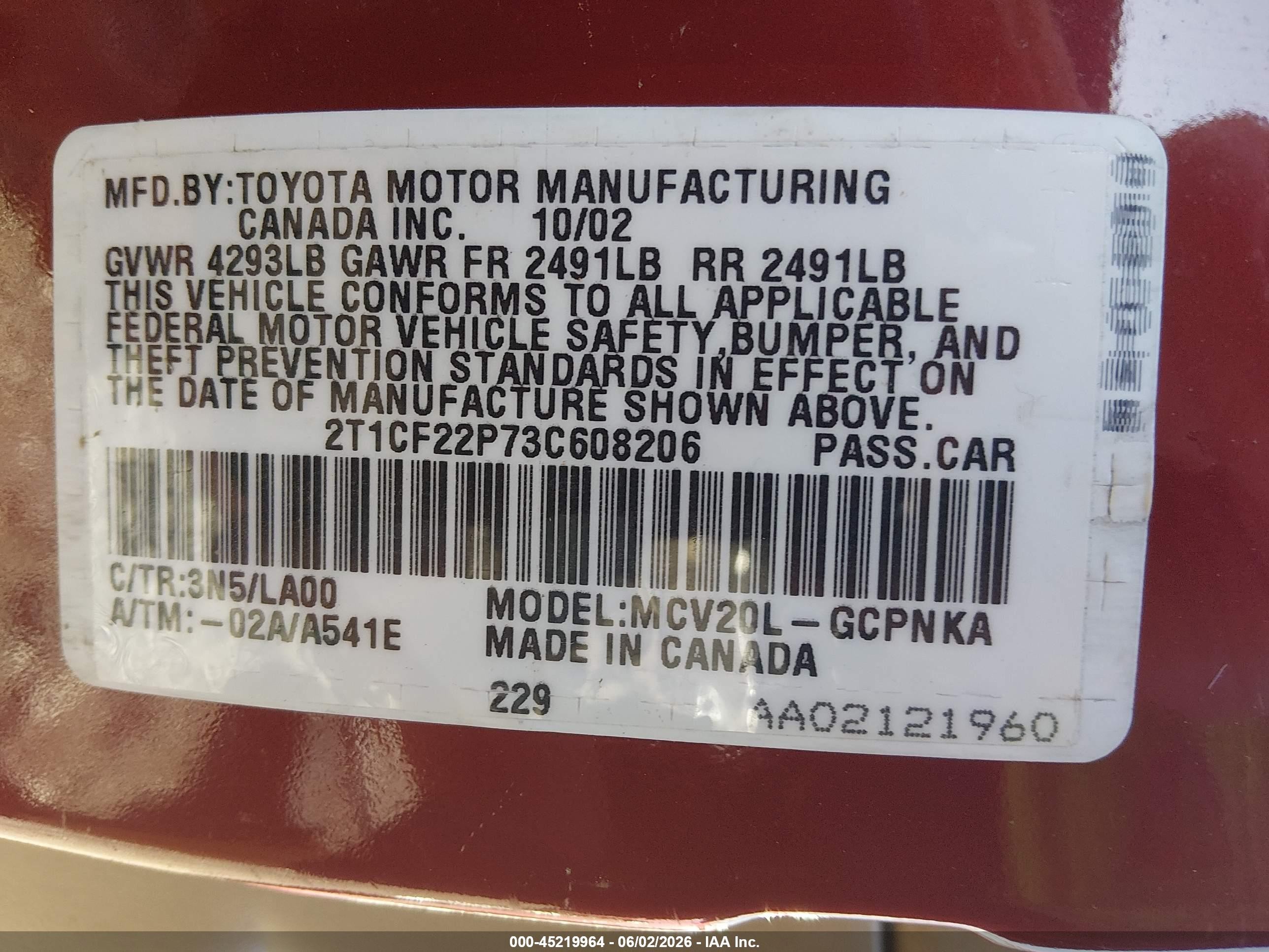 2003 Toyota Camry Solara Sle V6 Красный vin: 2T1CF22P73C608206