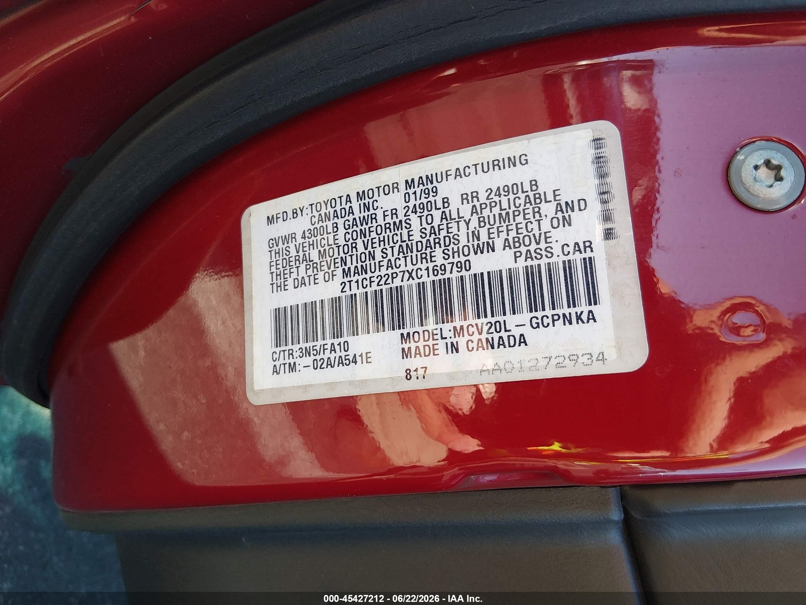1999 Toyota Camry Solara Se V6 Red vin: 2T1CF22P7XC169790