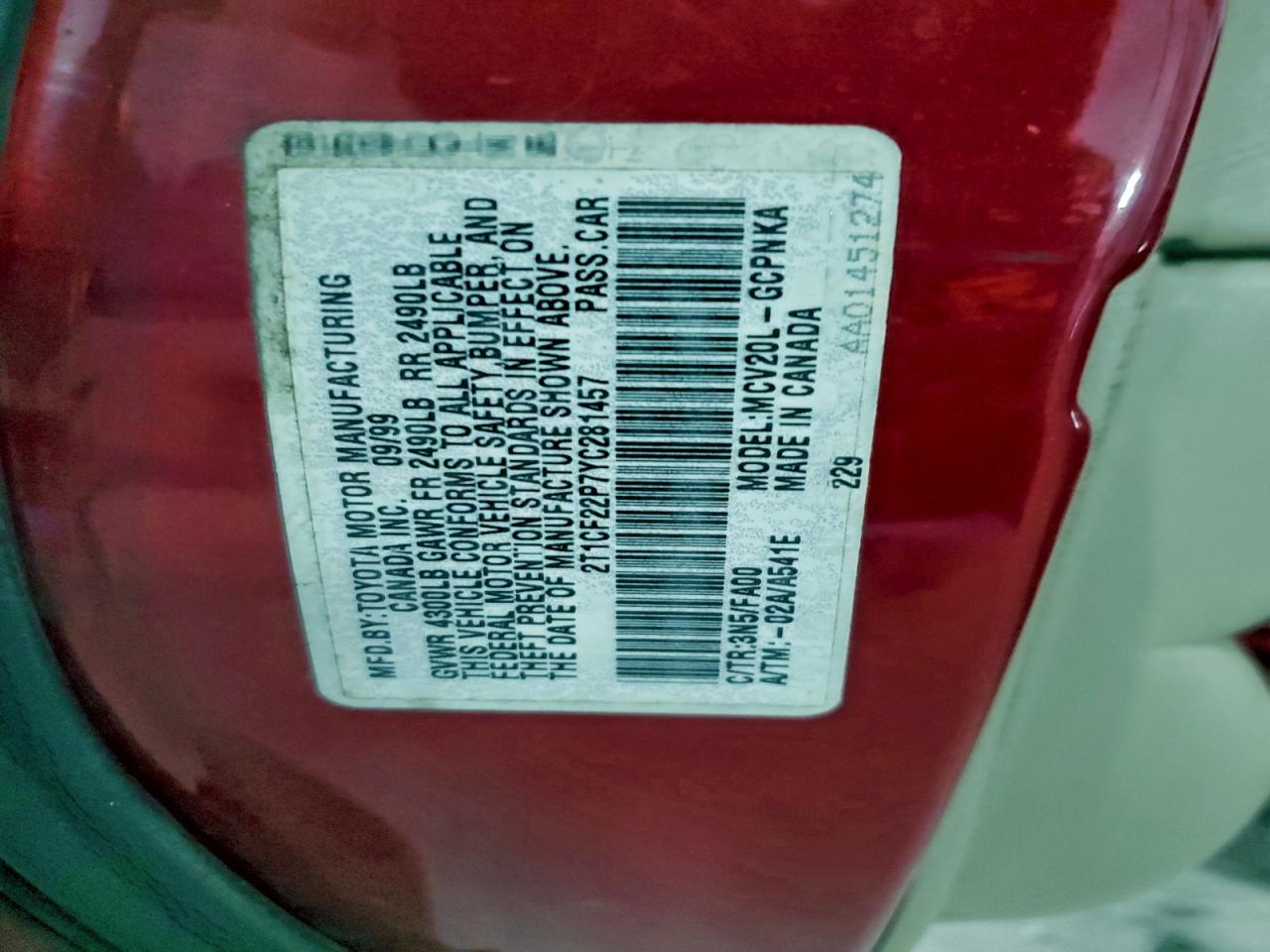2000 Toyota Camry Solara Se Red vin: 2T1CF22P7YC281457