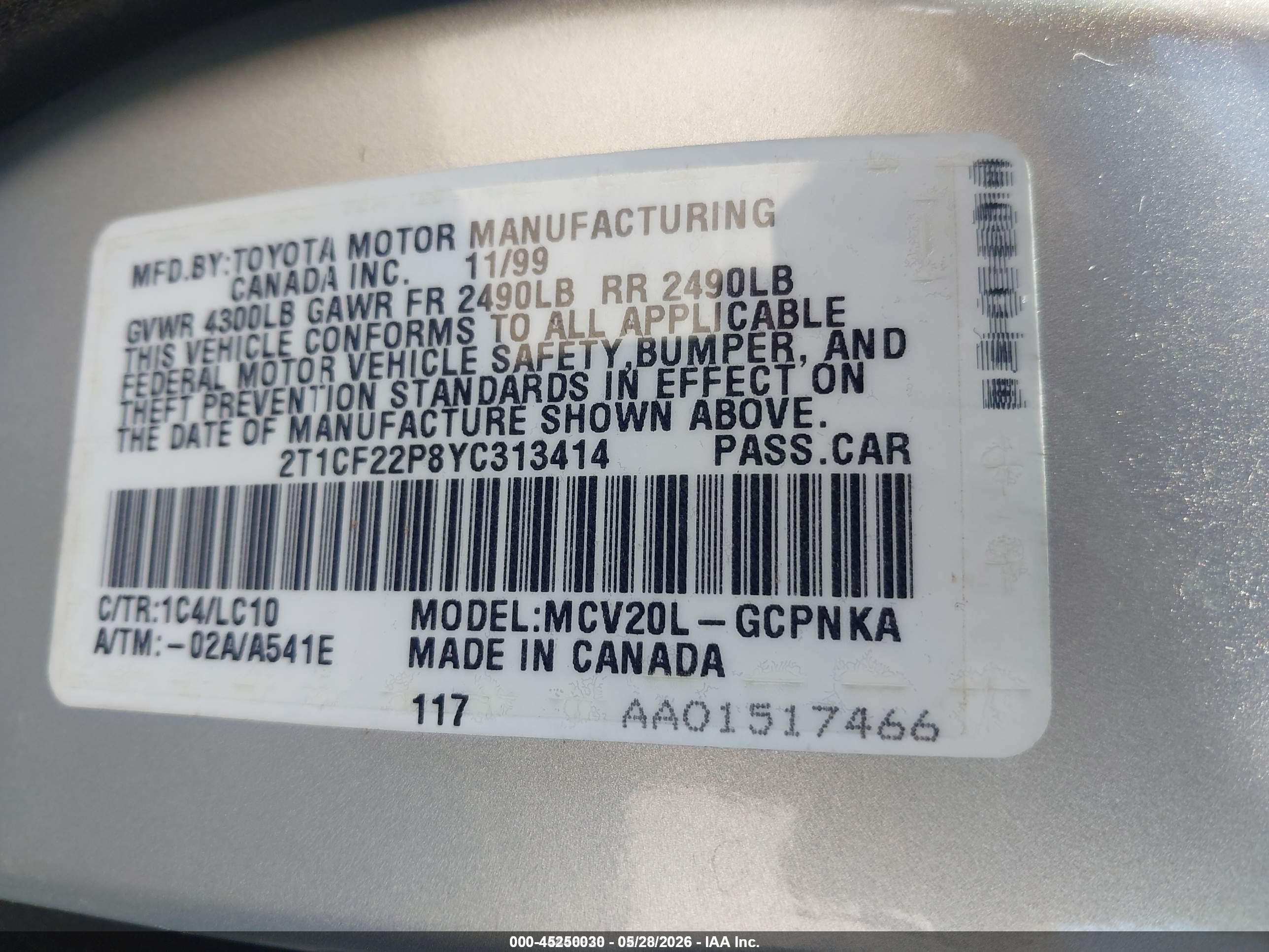 2000 Toyota Camry Solara Sle V6 Silver vin: 2T1CF22P8YC313414