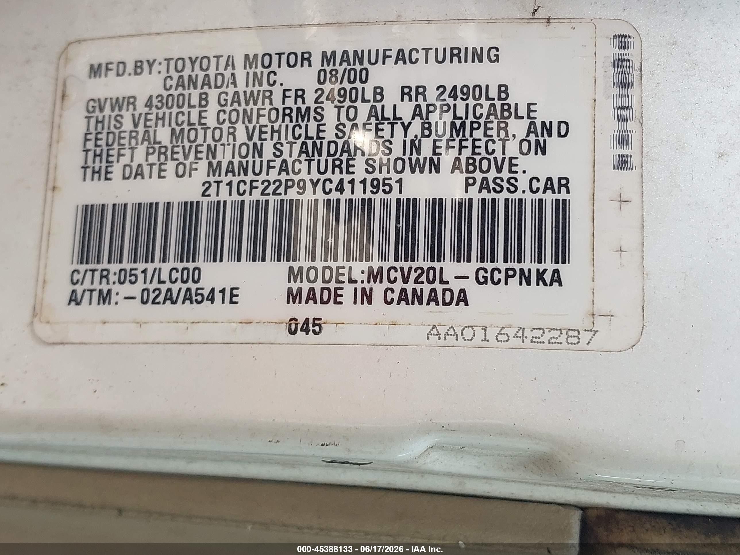 2000 Toyota Camry Solara Sle V6 White vin: 2T1CF22P9YC411951