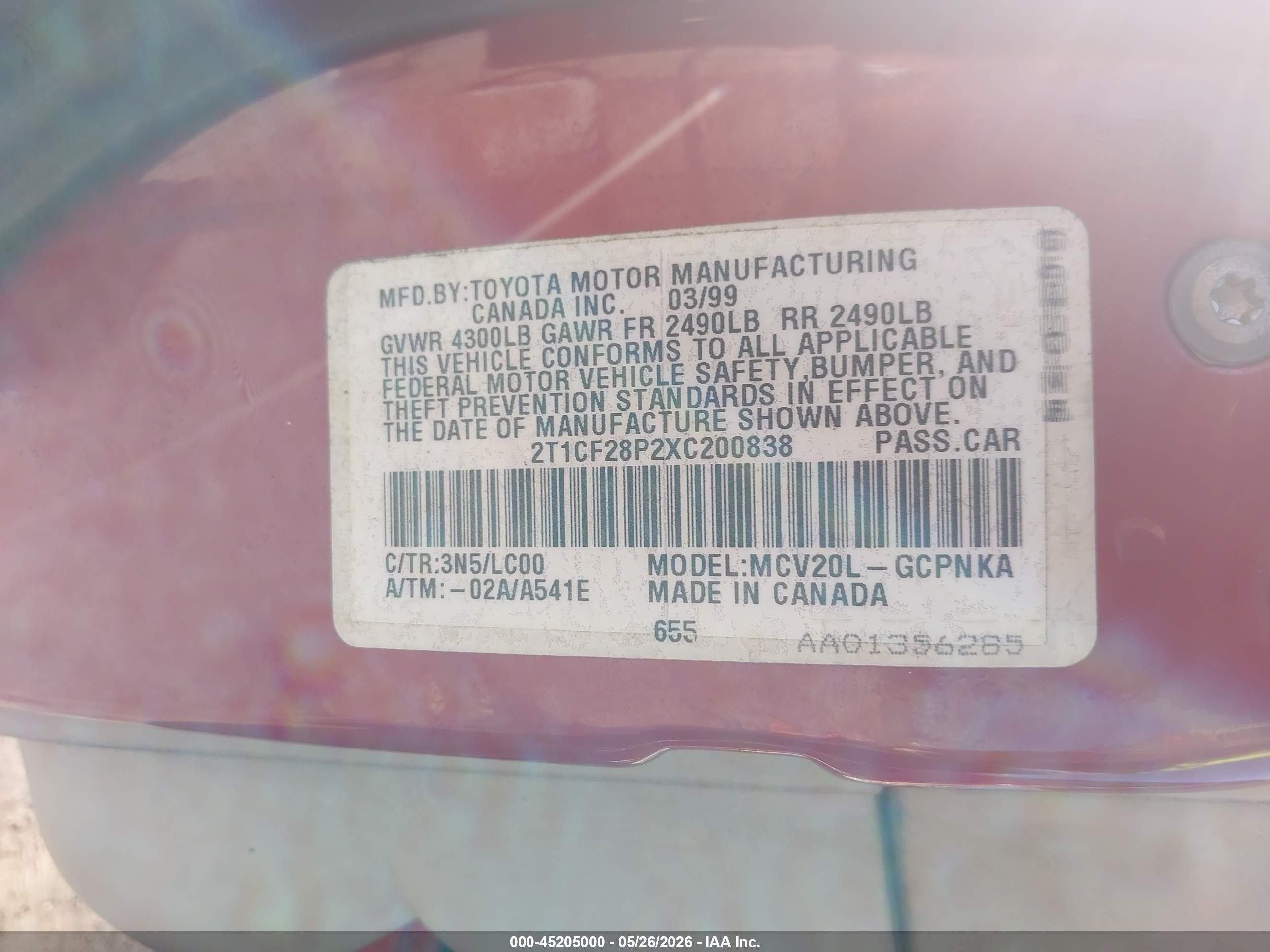 1999 Toyota Camry Solara Sle Red vin: 2T1CF28P2XC200838