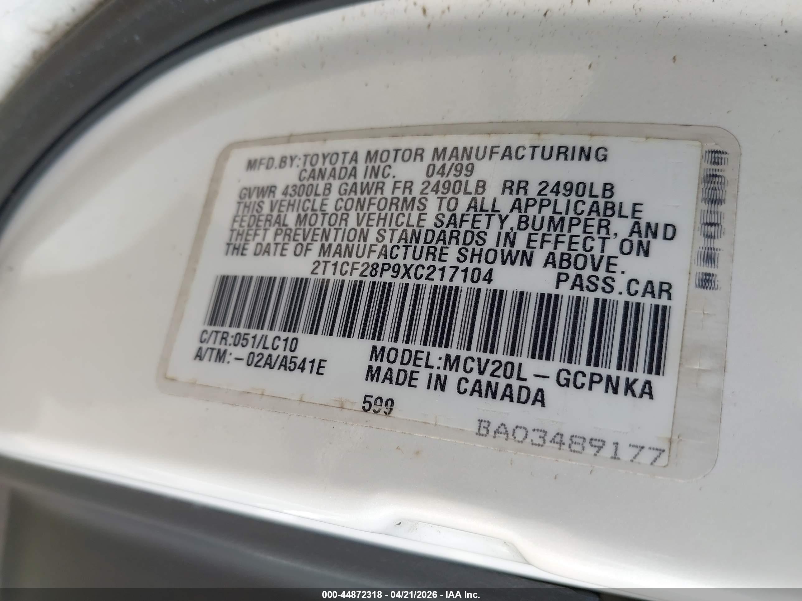 1999 Toyota Camry Solara Sle White vin: 2T1CF28P9XC217104