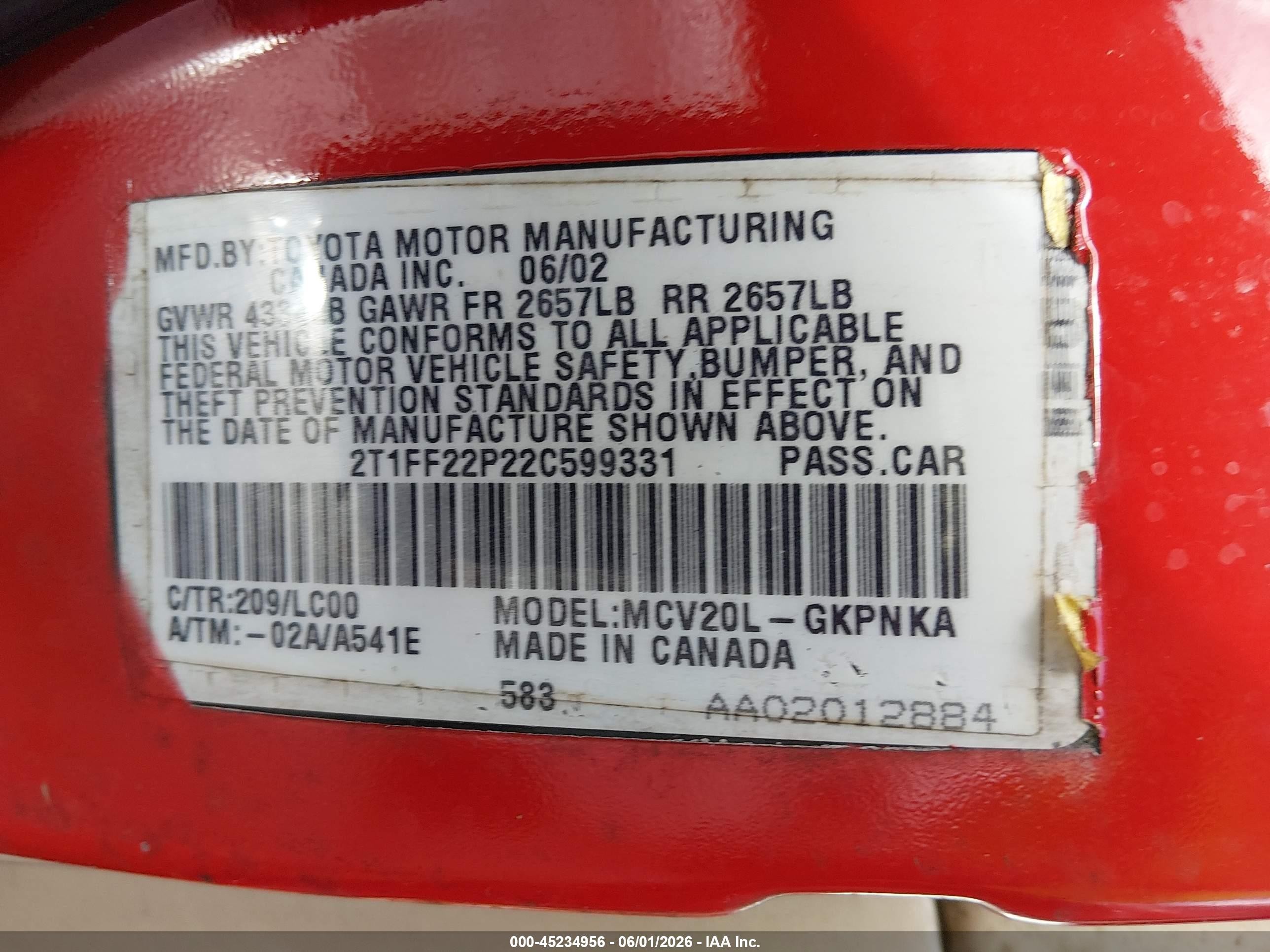 2002 Toyota Camry Solara Sle V6 Красный vin: 2T1FF22P22C599331
