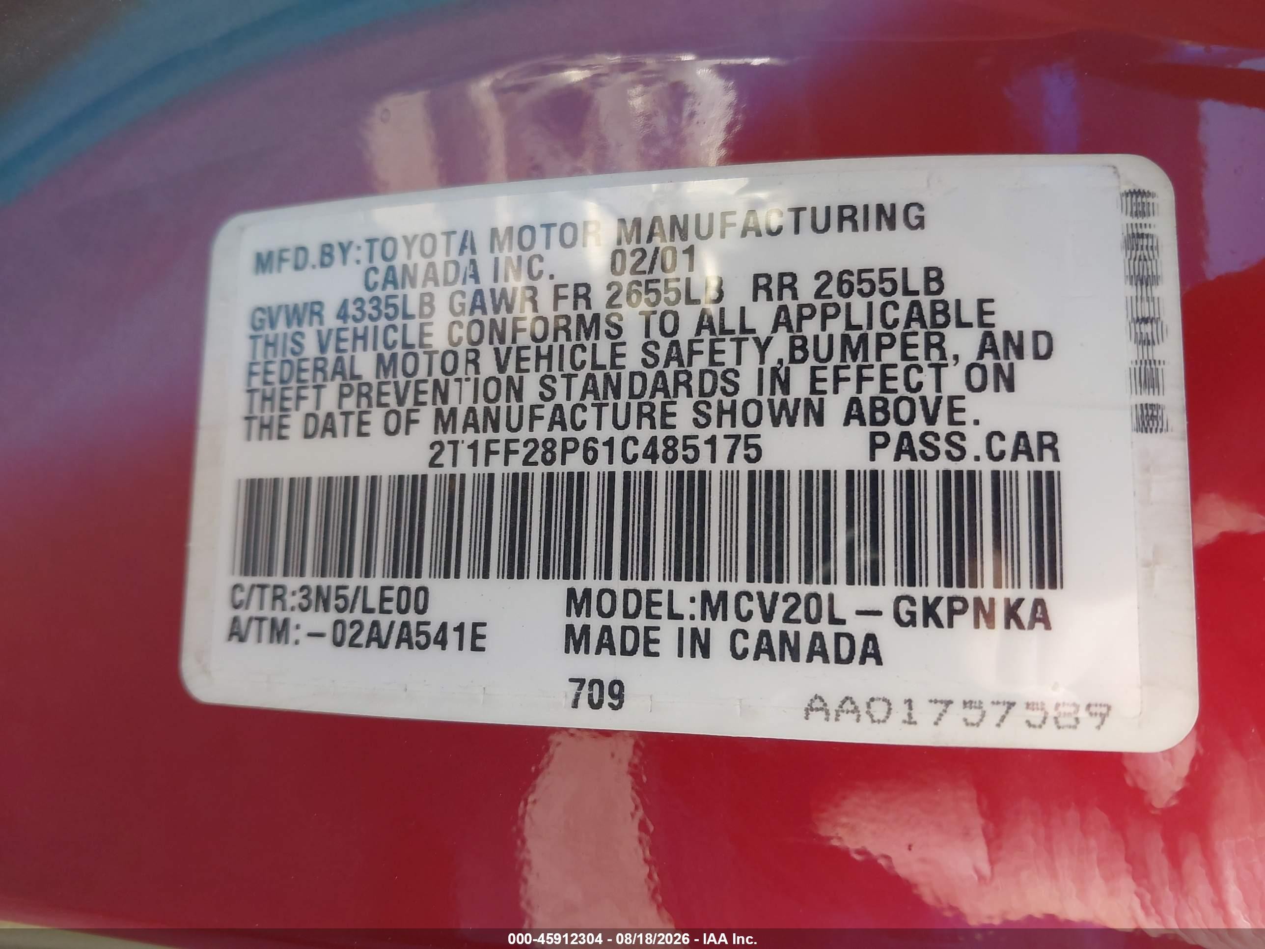 2001 Toyota Camry Solara Sle V6 Красный vin: 2T1FF28P61C485175