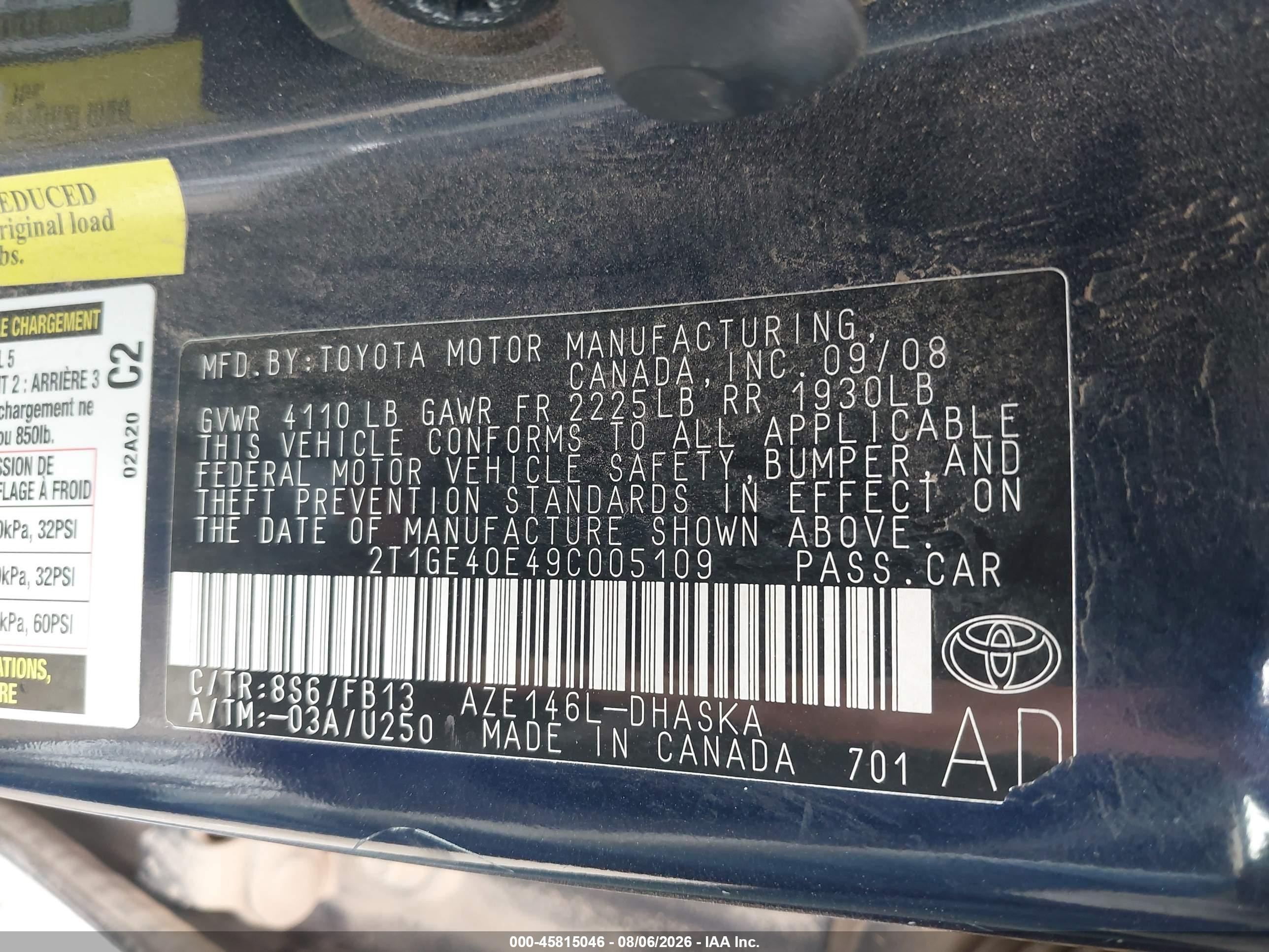 2009 Toyota Matrix Xrs Blue vin: 2T1GE40E49C005109
