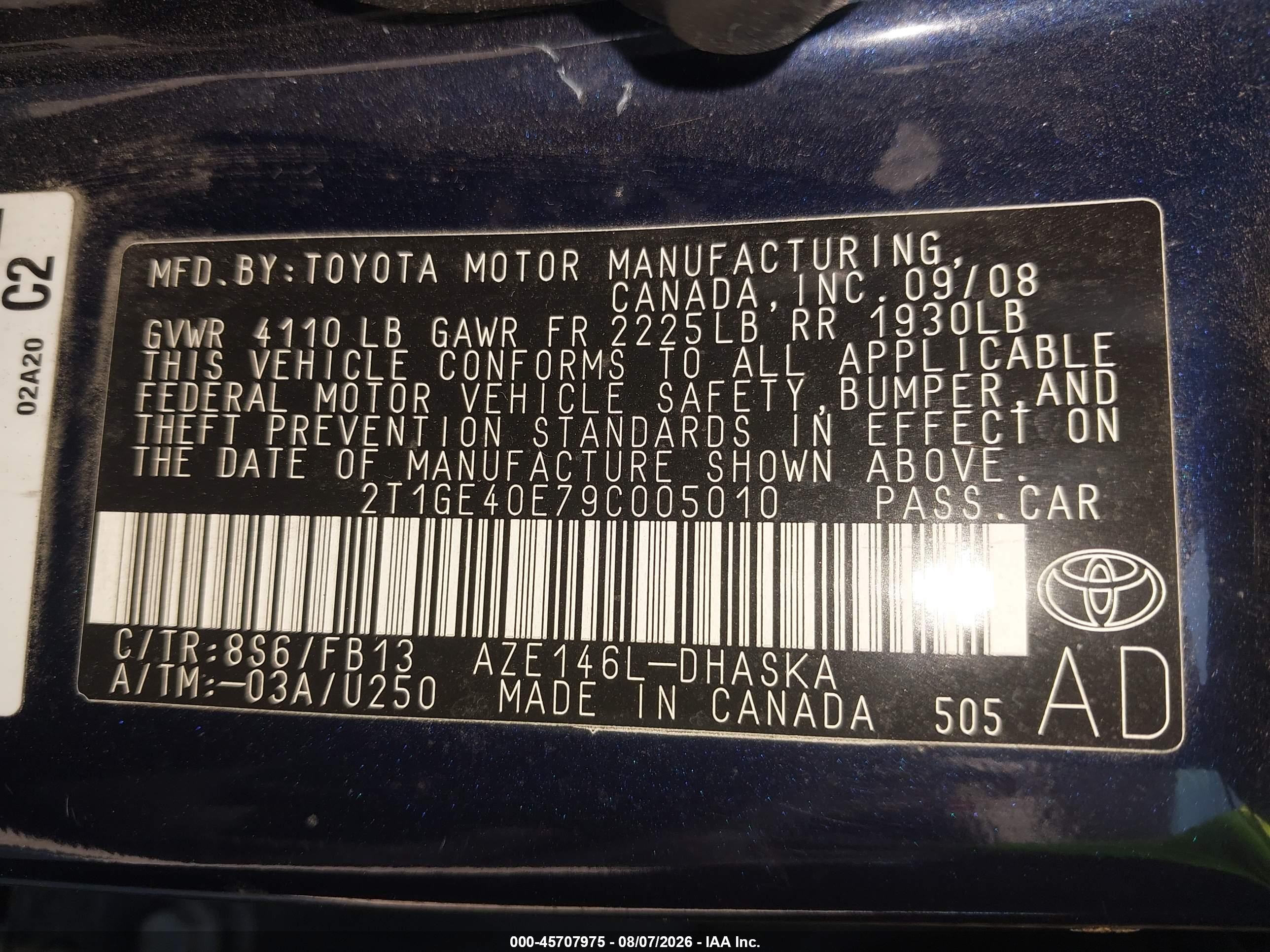 2009 Toyota Matrix Xrs Blue vin: 2T1GE40E79C005010