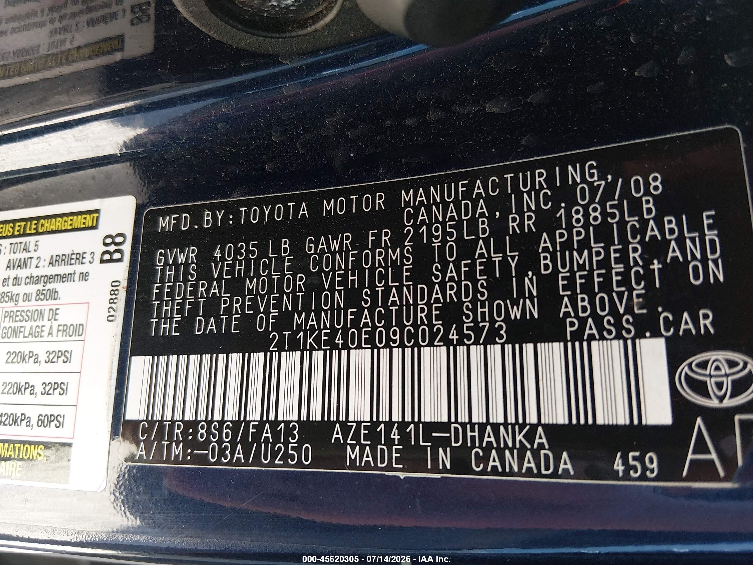2009 Toyota Matrix S Blue vin: 2T1KE40E09C024573