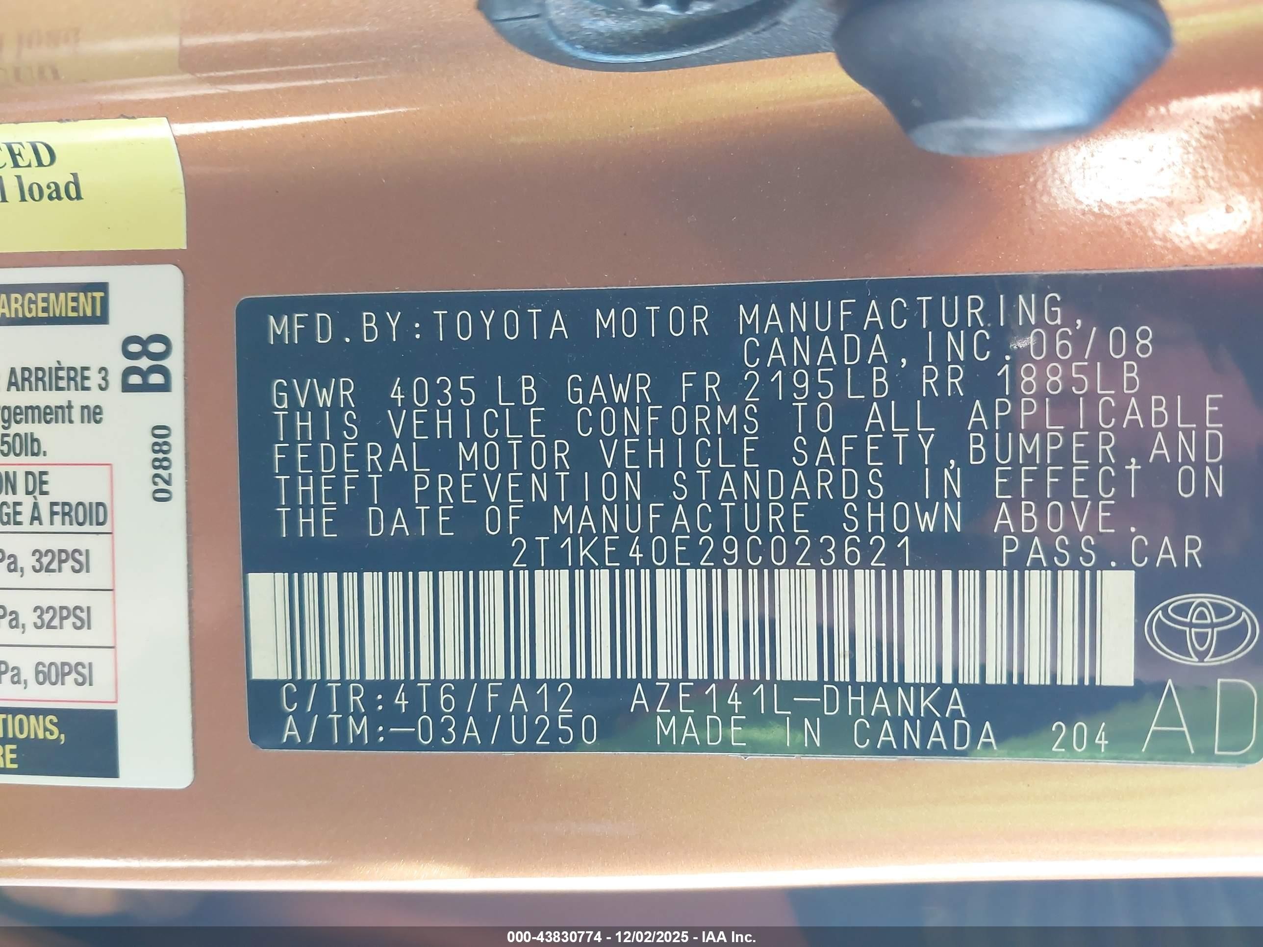 2009 Toyota Matrix S Orange vin: 2T1KE40E29C023621
