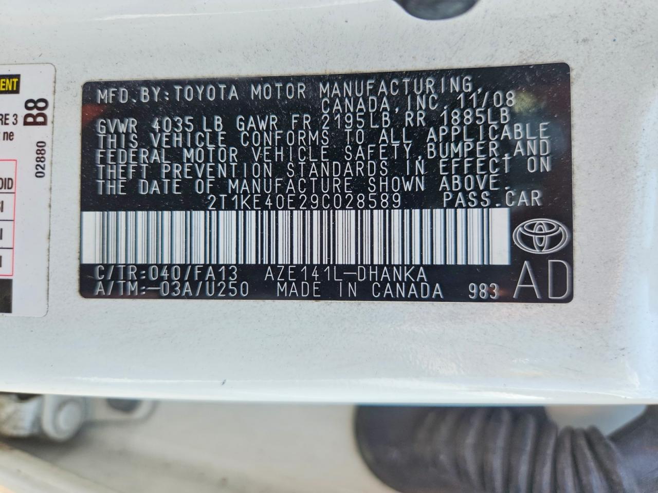 2009 Toyota Matrix S White vin: 2T1KE40E29C028589
