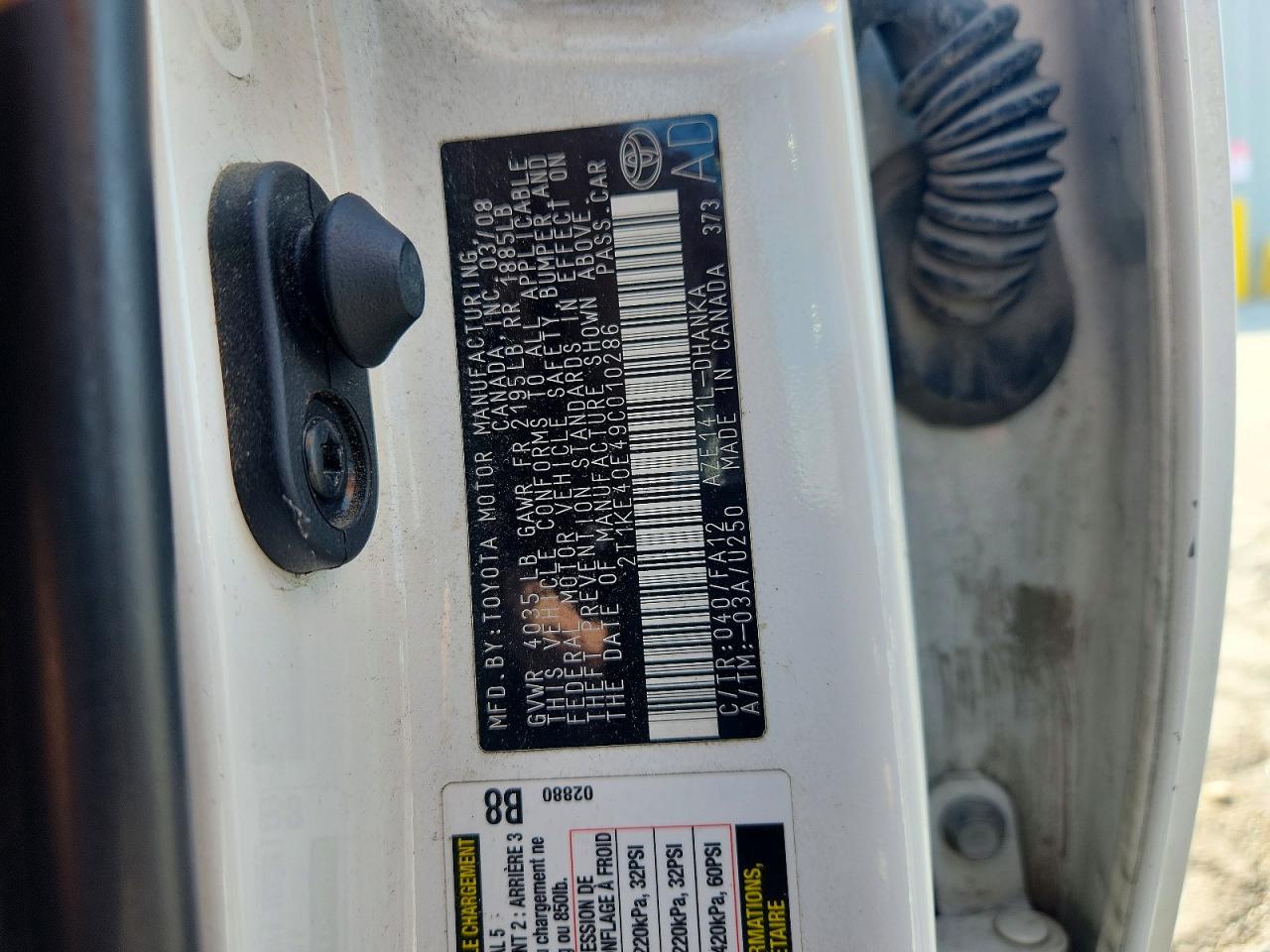 2009 Toyota Matrix S White vin: 2T1KE40E49C010286