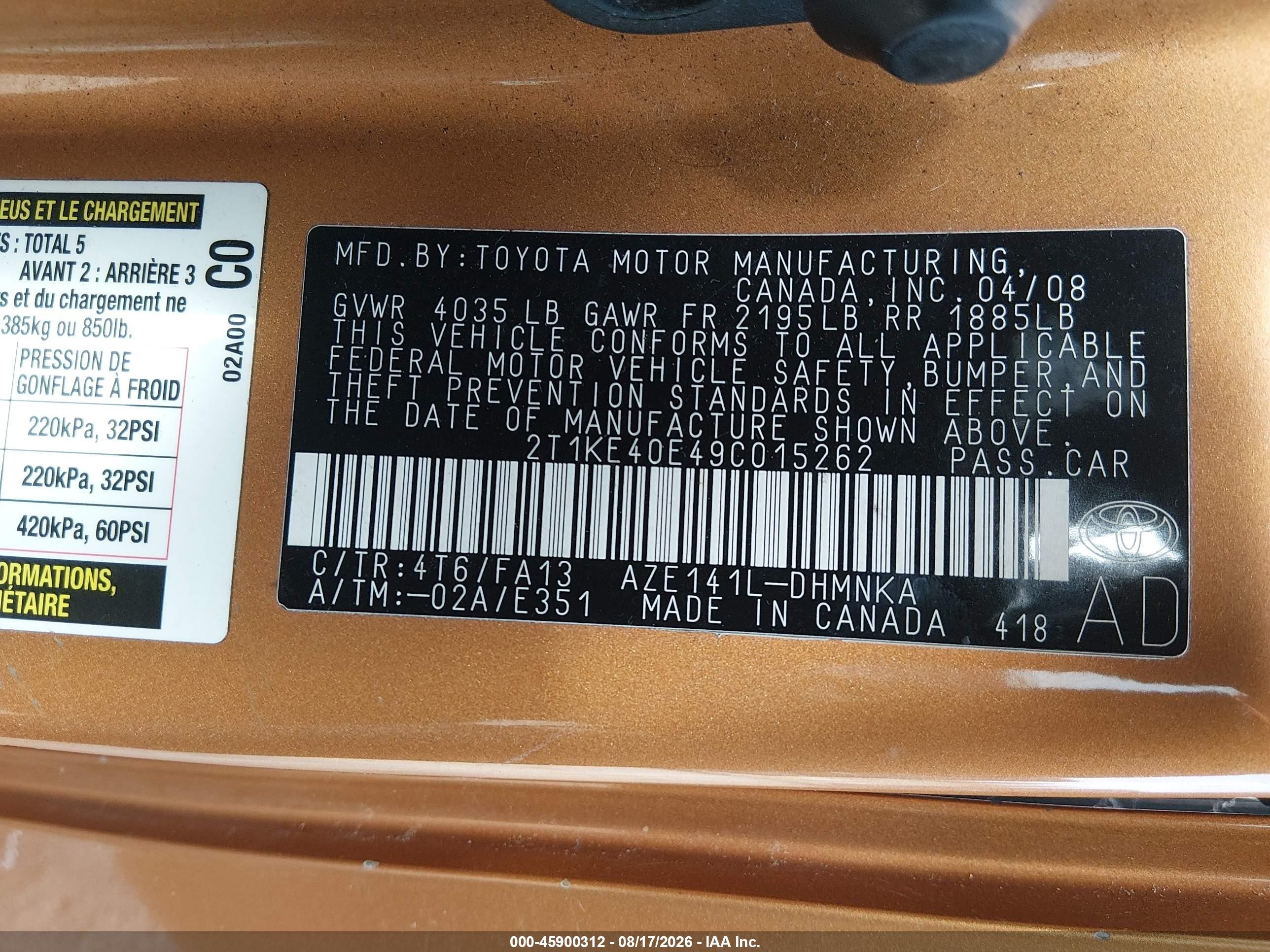 2009 Toyota Matrix S Оранжевый vin: 2T1KE40E49C015262