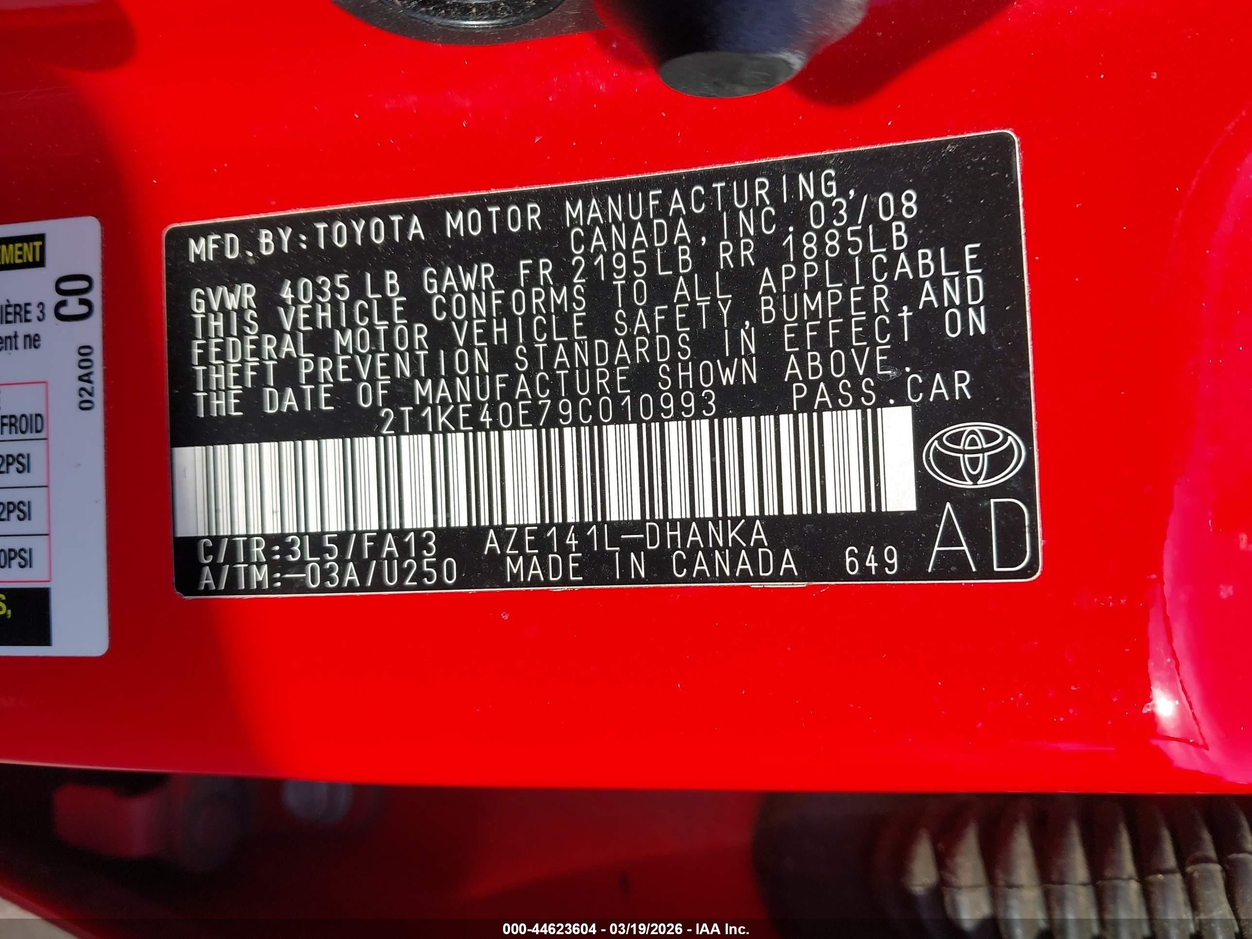 2009 Toyota Matrix S Красный vin: 2T1KE40E79C010993