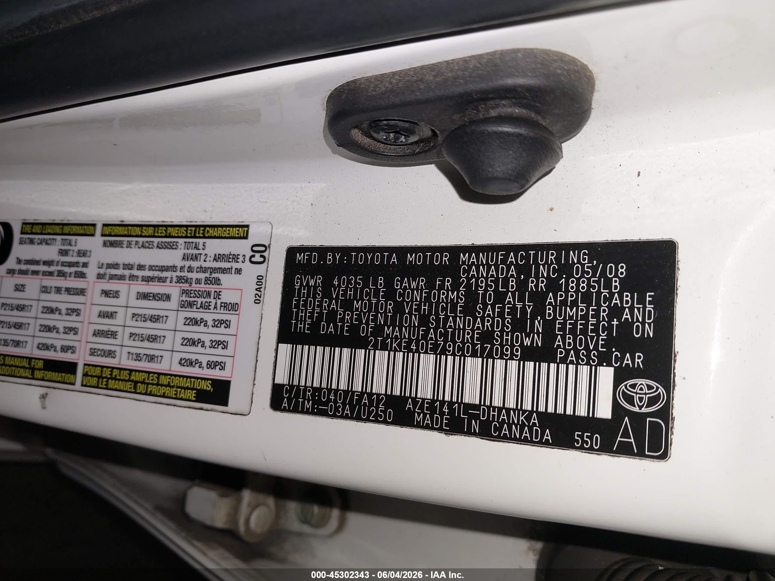 2009 Toyota Matrix S White vin: 2T1KE40E79C017099