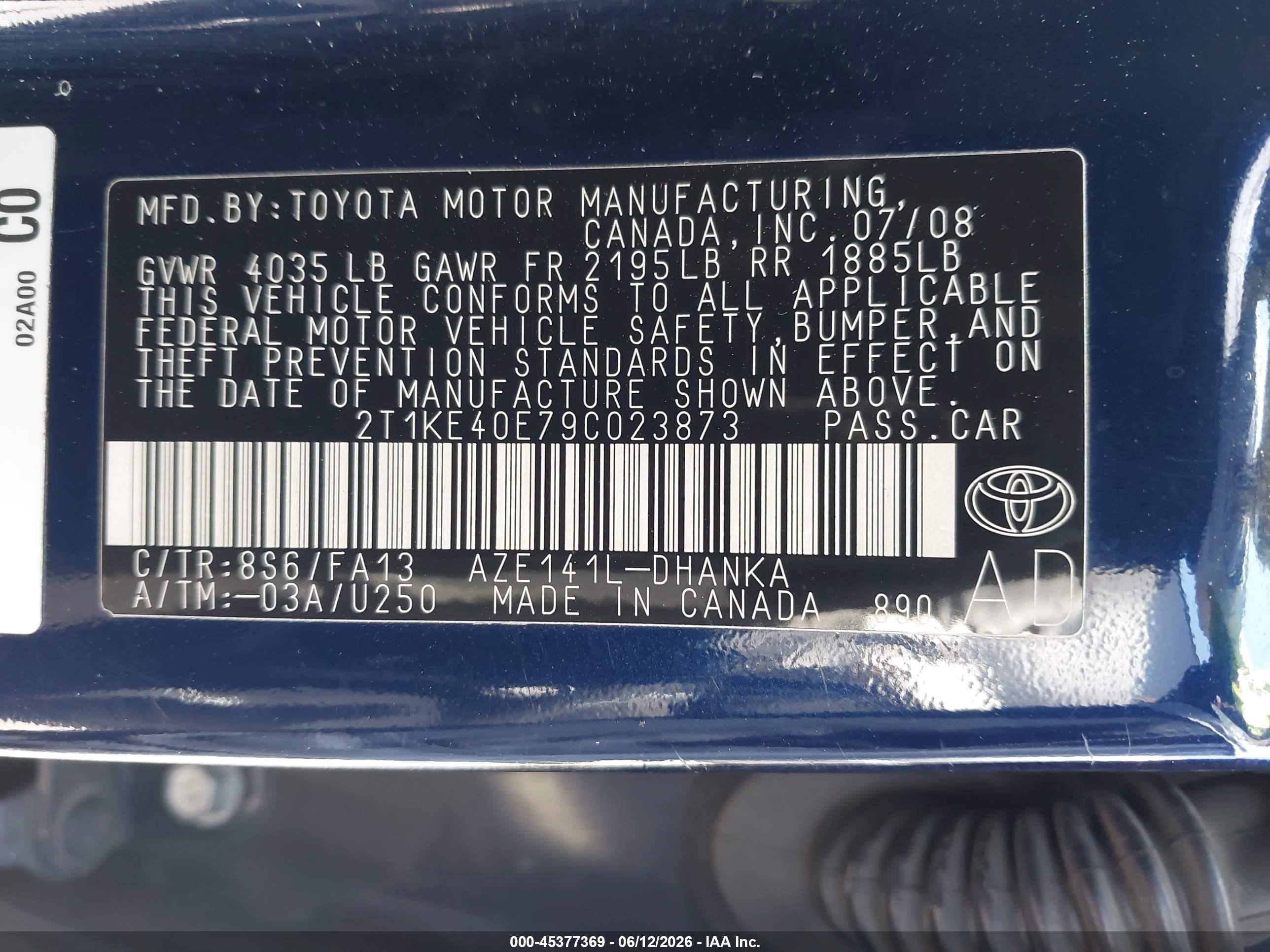 2009 Toyota Matrix S Dark Blue vin: 2T1KE40E79C023873