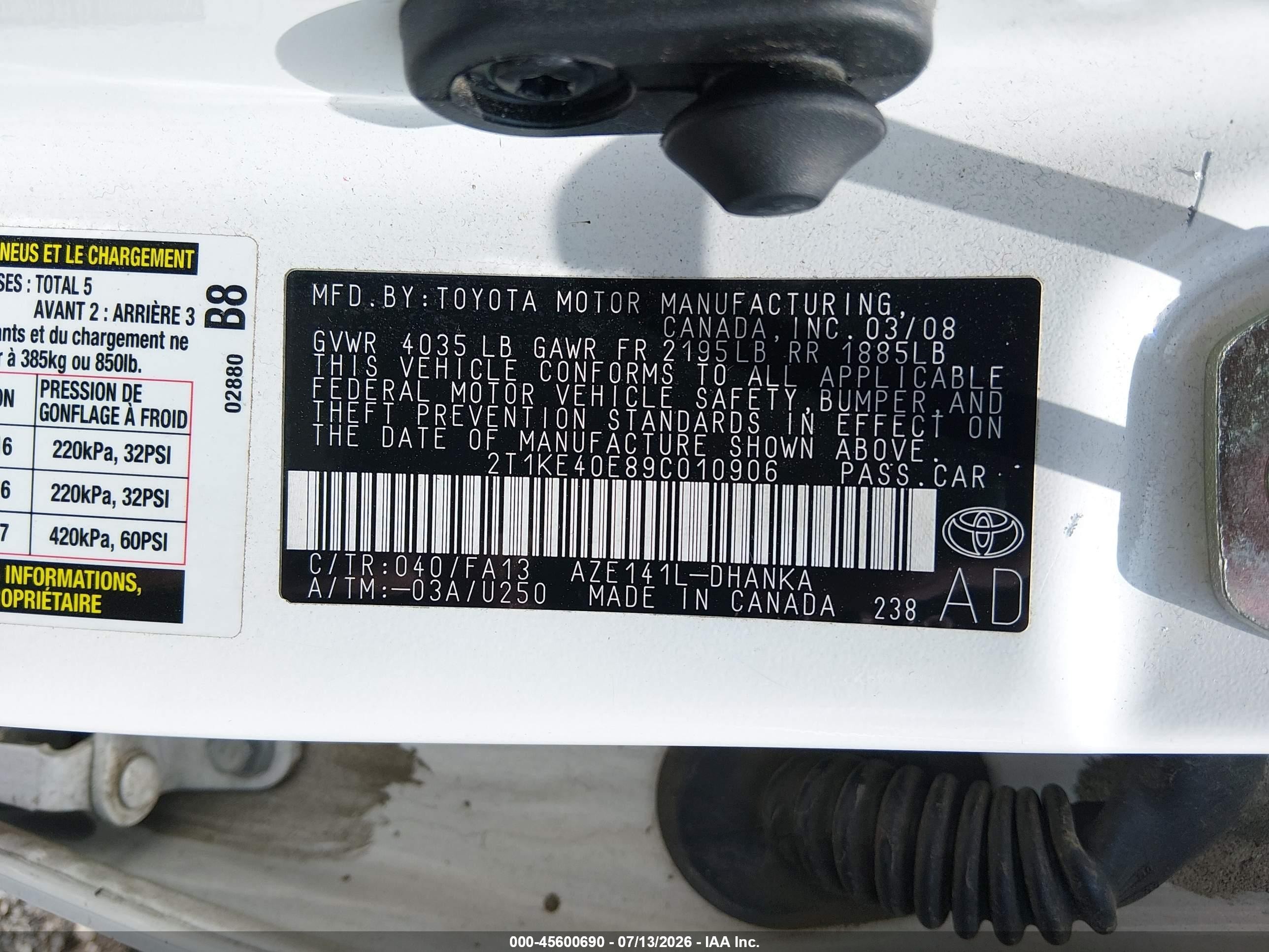2009 Toyota Matrix S Белый vin: 2T1KE40E89C010906